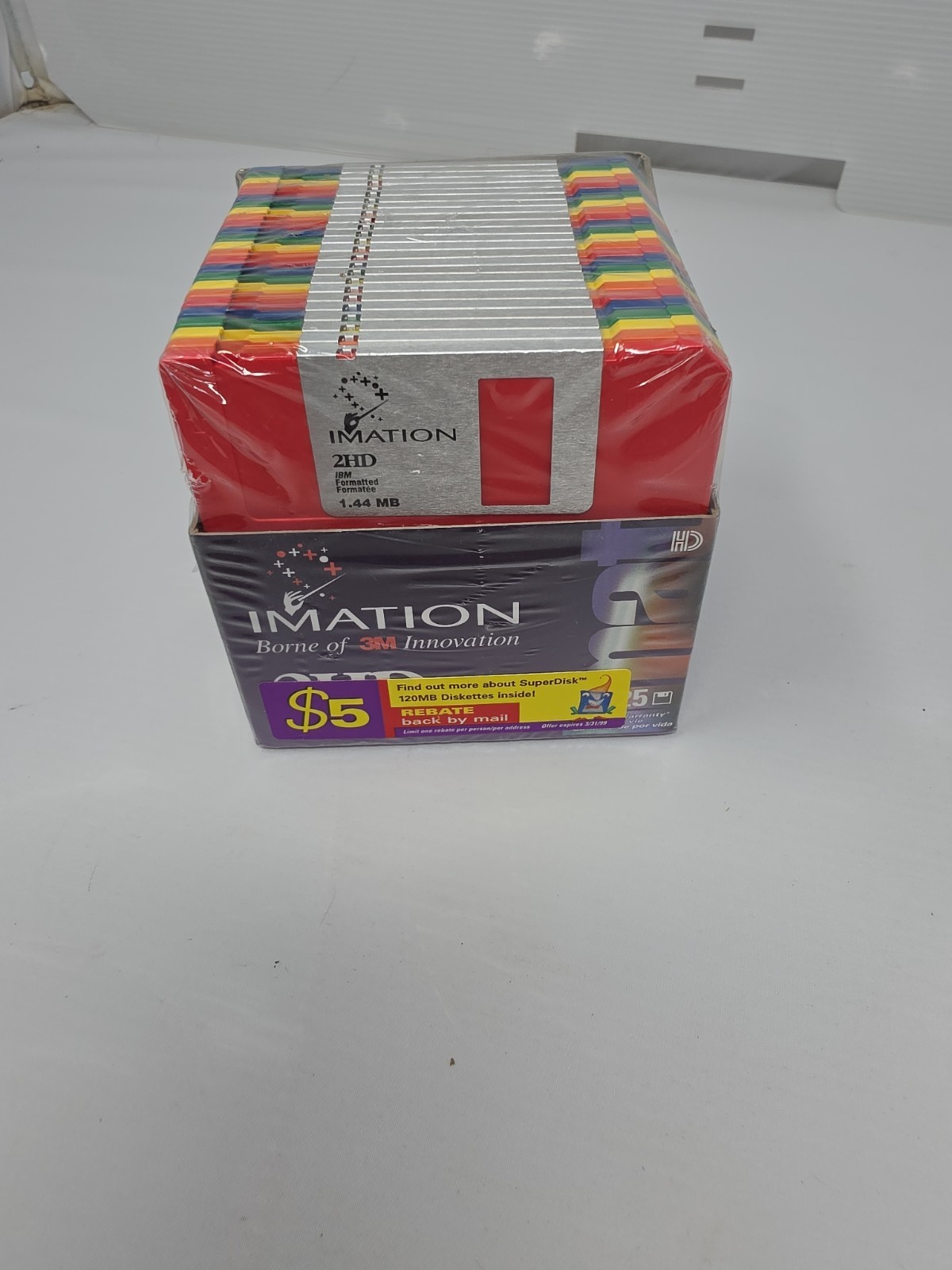 25 Imation 2HD Rainbow Diskettes 1.4MB IBM Formatted 3.5" Floppy Disks NEW