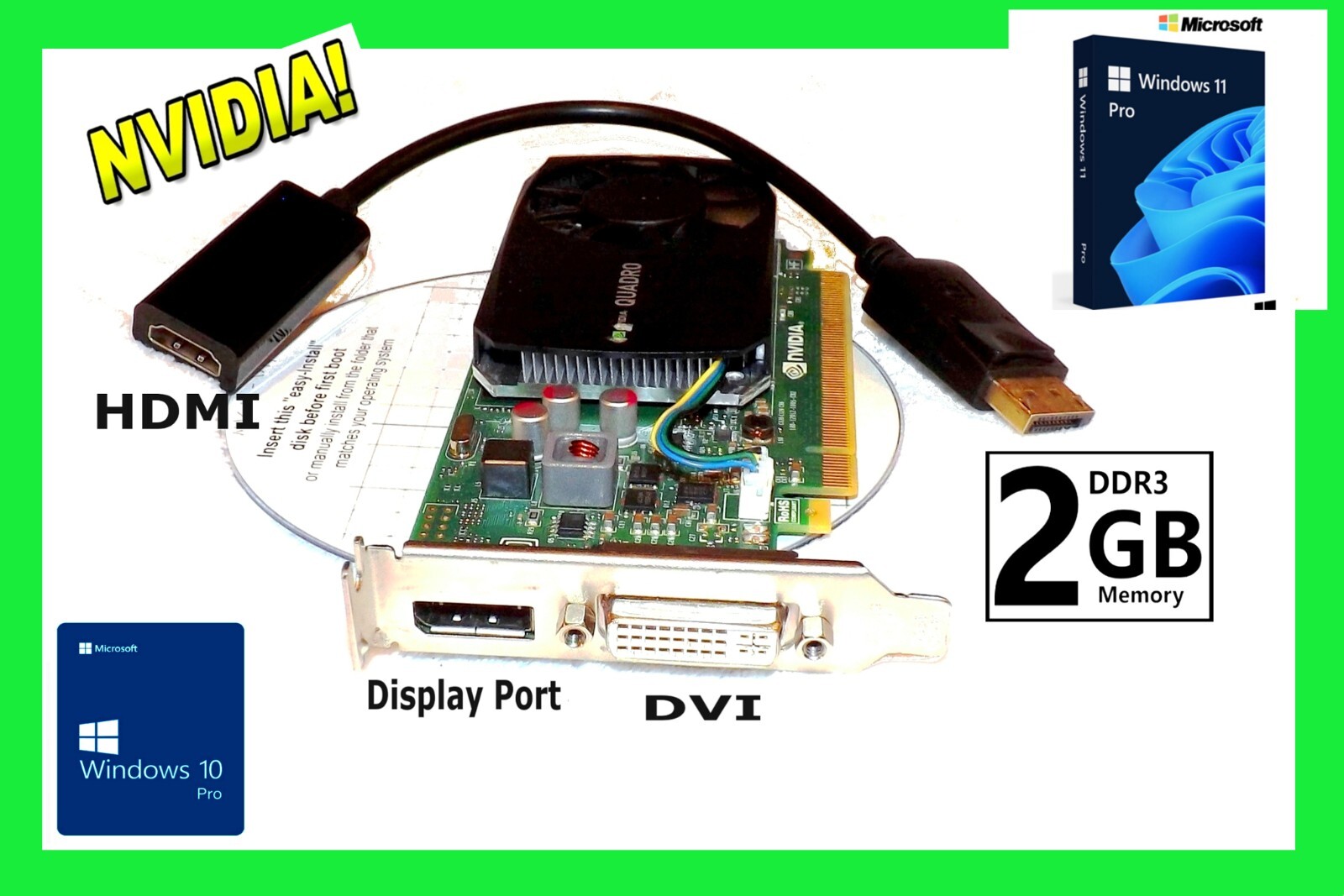 HDMI DVI Display-Port✔️2GB✔️Windows 11 Video GAME Card✔️SFF✔️PCI-E x16 2.0 K620
