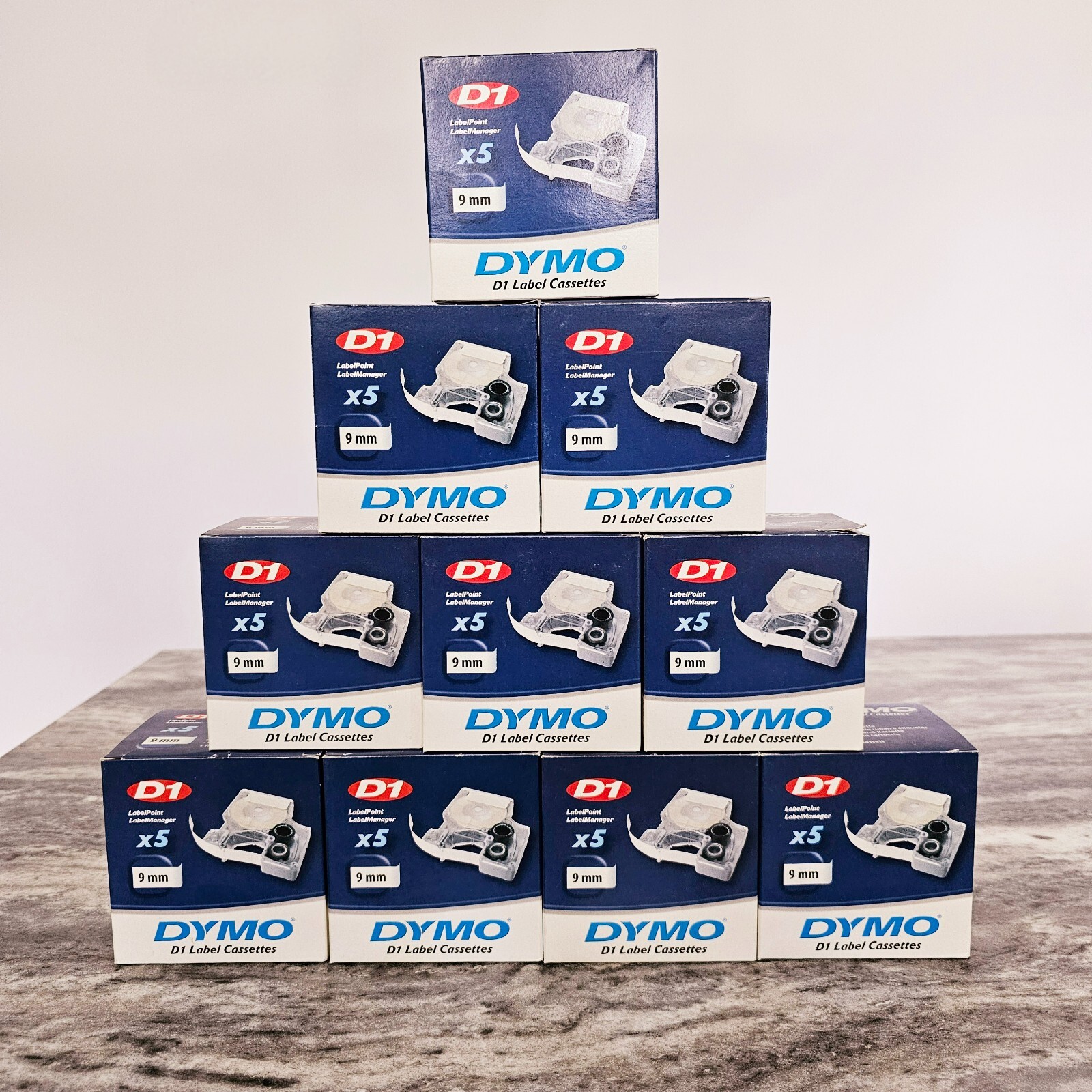 Lot of 10 5pk Dymo D1 Label Cassette Blk/Wht 41913 (9mmx7m) New Genuine OEM