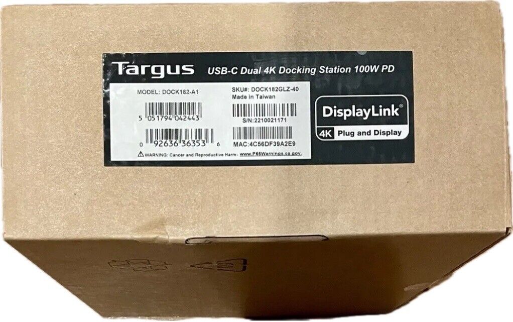 New Targus DOCK182-A1 USB-C Dual 4K Docking Station 100W PD - SHIPS FREE