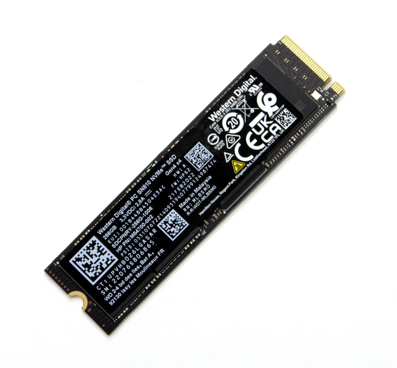 WD PC SN810 256GB M.2 2280 PCIe Gen4x4 NVMe SSD SDCPNRY-256G-1006 M54700-002