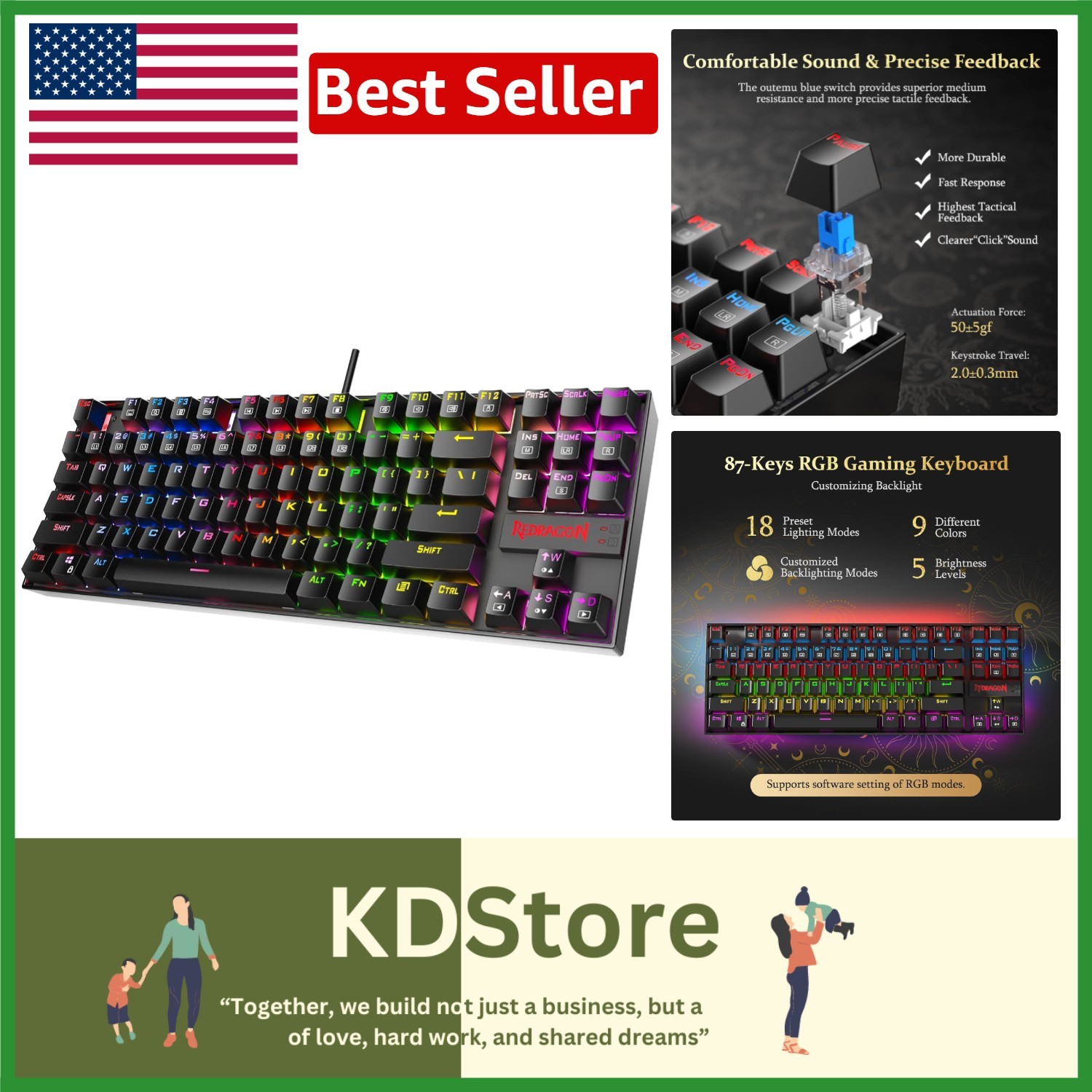 Versatile K552P Gaming Keyboard - 87-Key RGB, Hot-Swappable & Water Resistant