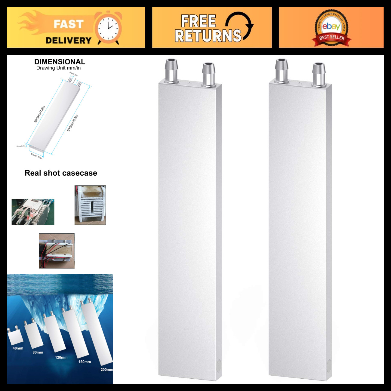 Aluminum Liquid Cooling Block Heat Sink for PC CPU GPU Radiator - 2pcs 40mm x 20