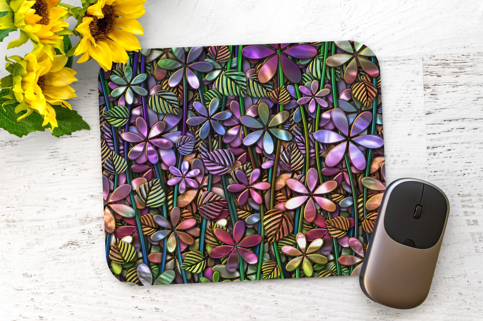 Stained Glass Look Floral Mouse Pad (4 Designs)