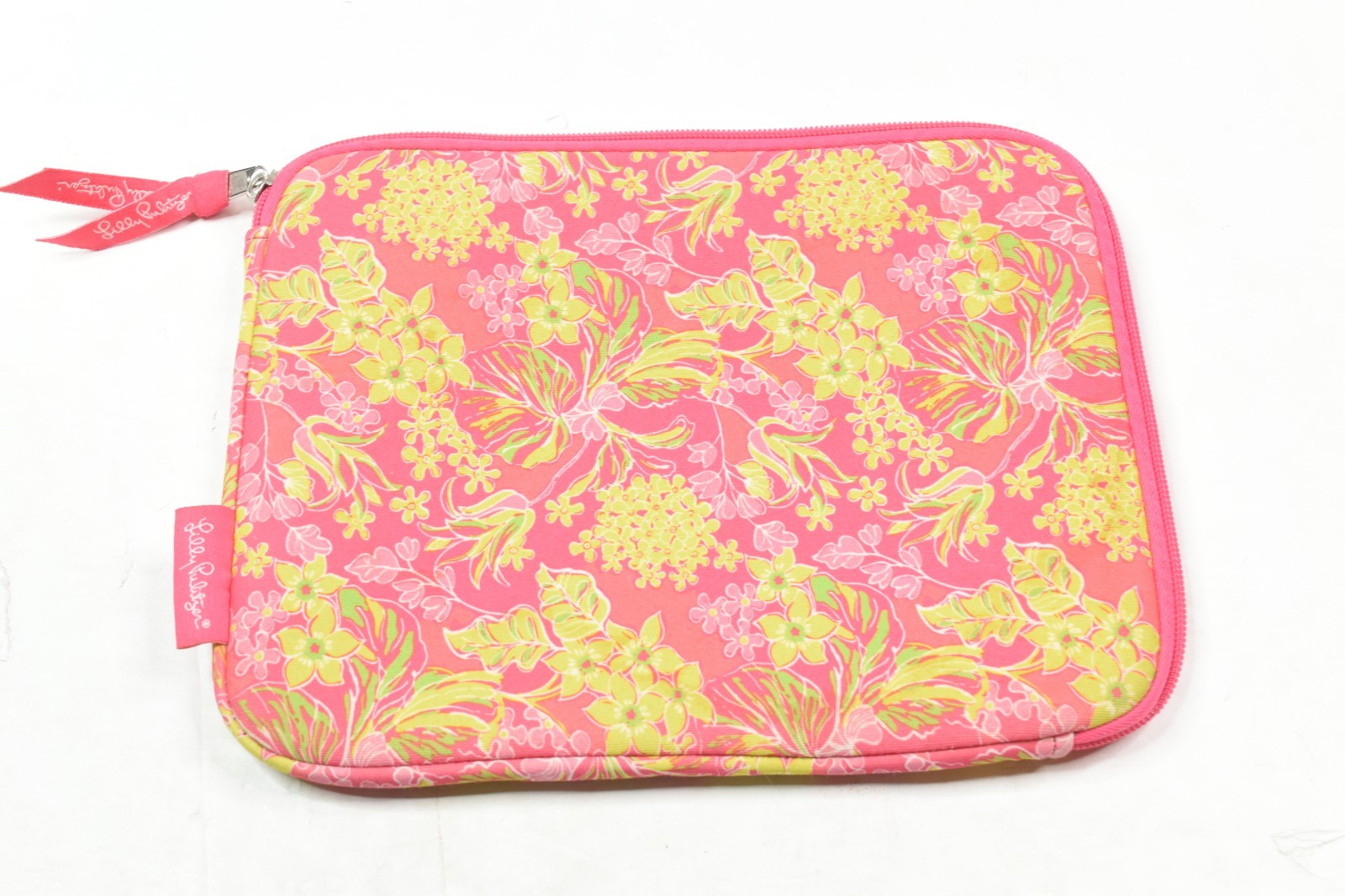Lilly Pulitzer iPad Tablet Sleeve Pink Green Floral Print Zip Neoprene 10x8
