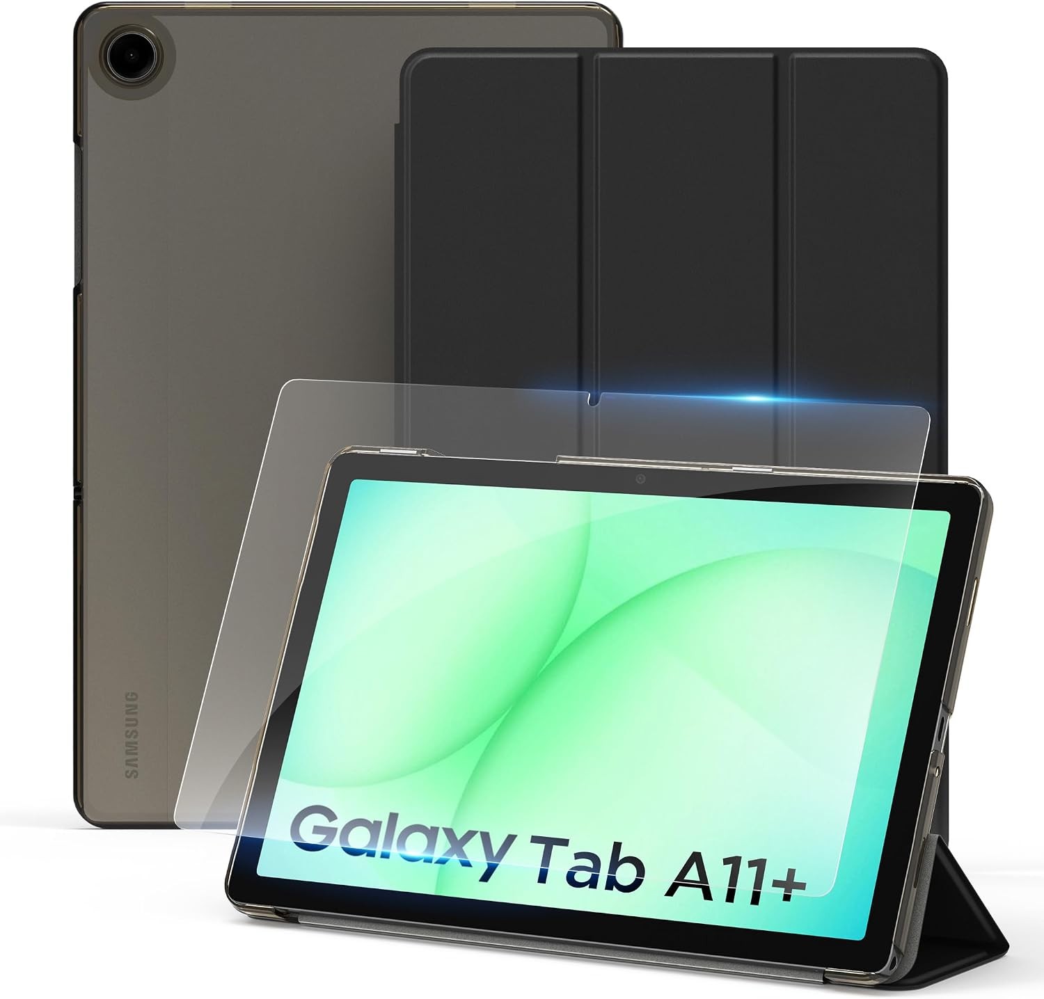 Ultra Slim Black Case with Screen Protector for Samsung Galaxy Tab A11+/A9+ Plus