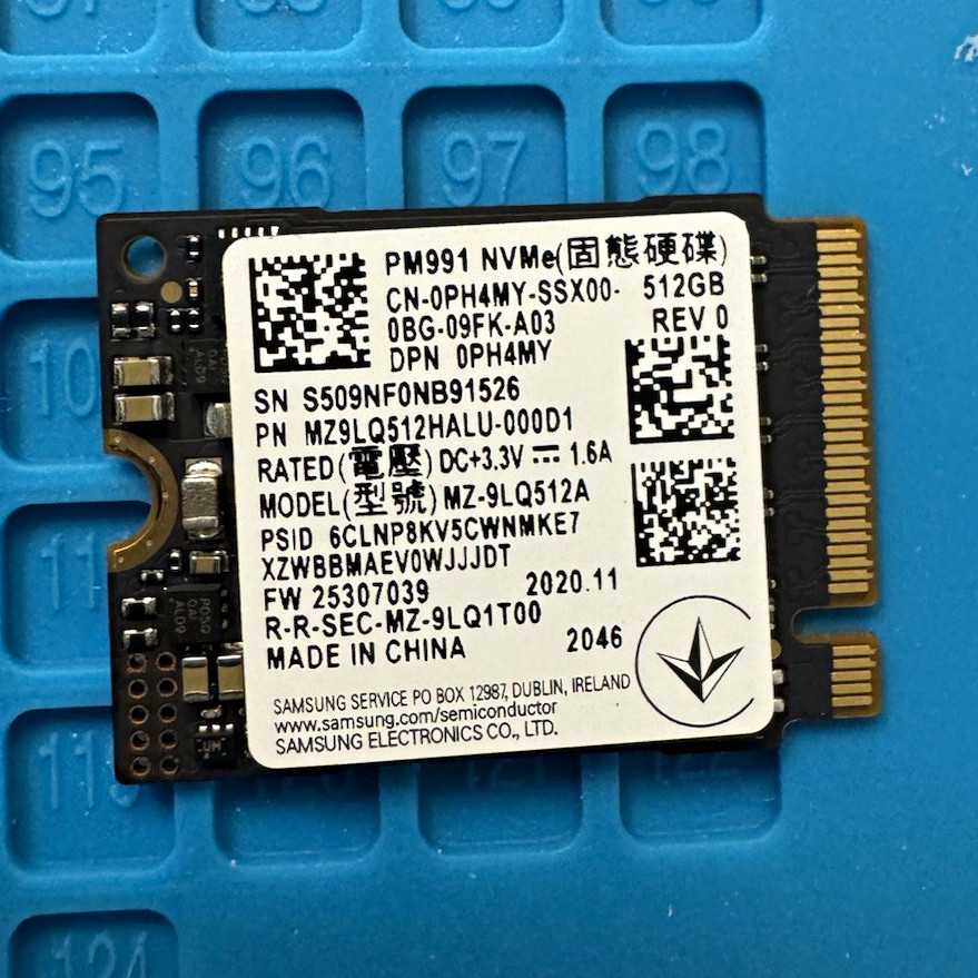 Samsung PM991 NVMe 512GB M.2 2230 NVMe SSD for Dell MZ-9LQ512A