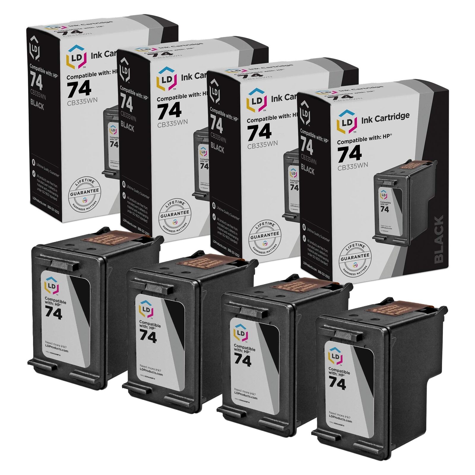 LD Replacement Replacement Ink Cartridges for HP CB335WN (HP 74) Black (4 pack)