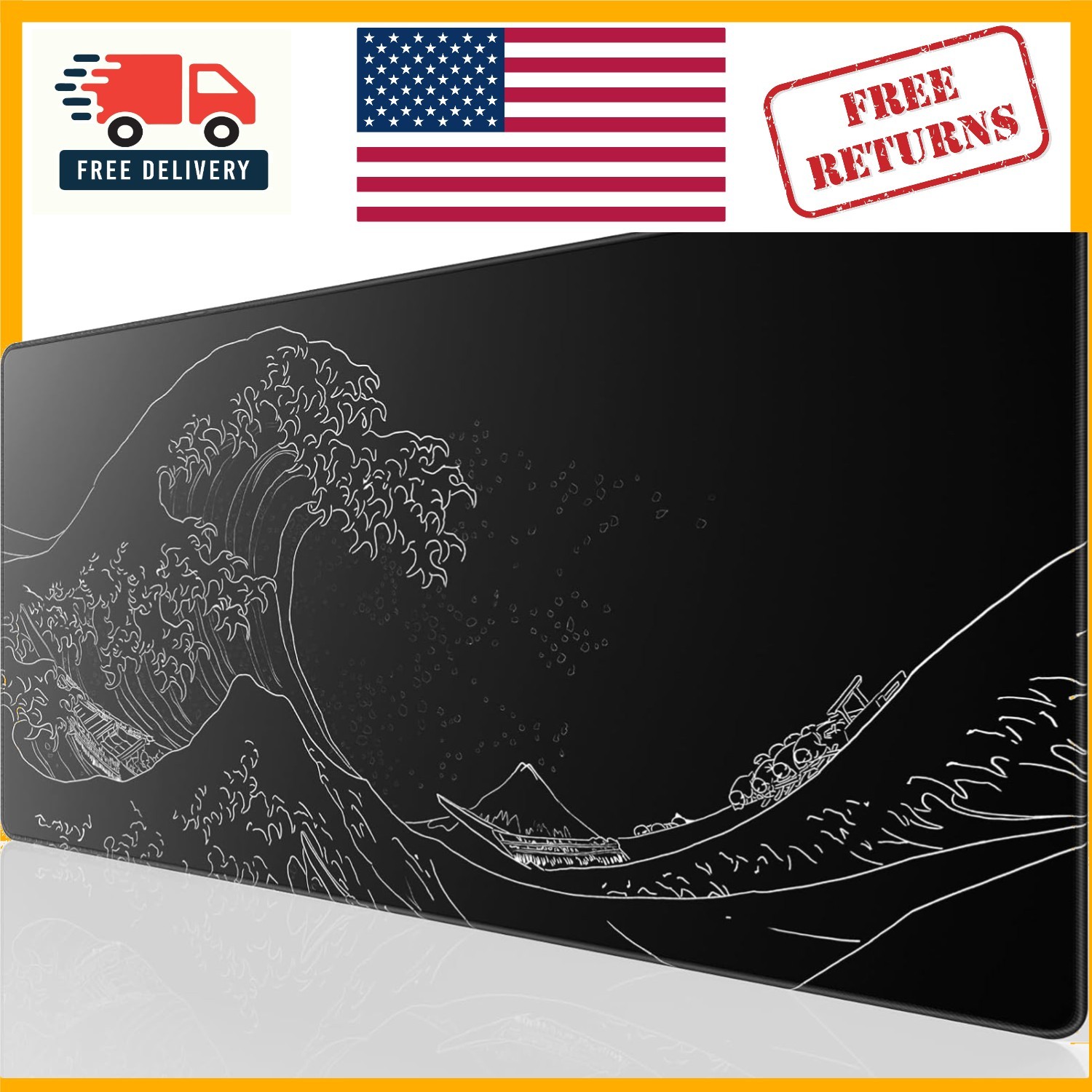Waterproof Kanagawa Wave Gaming Mouse Pad 31.5 x 15.7 in - Perfect for Home Use