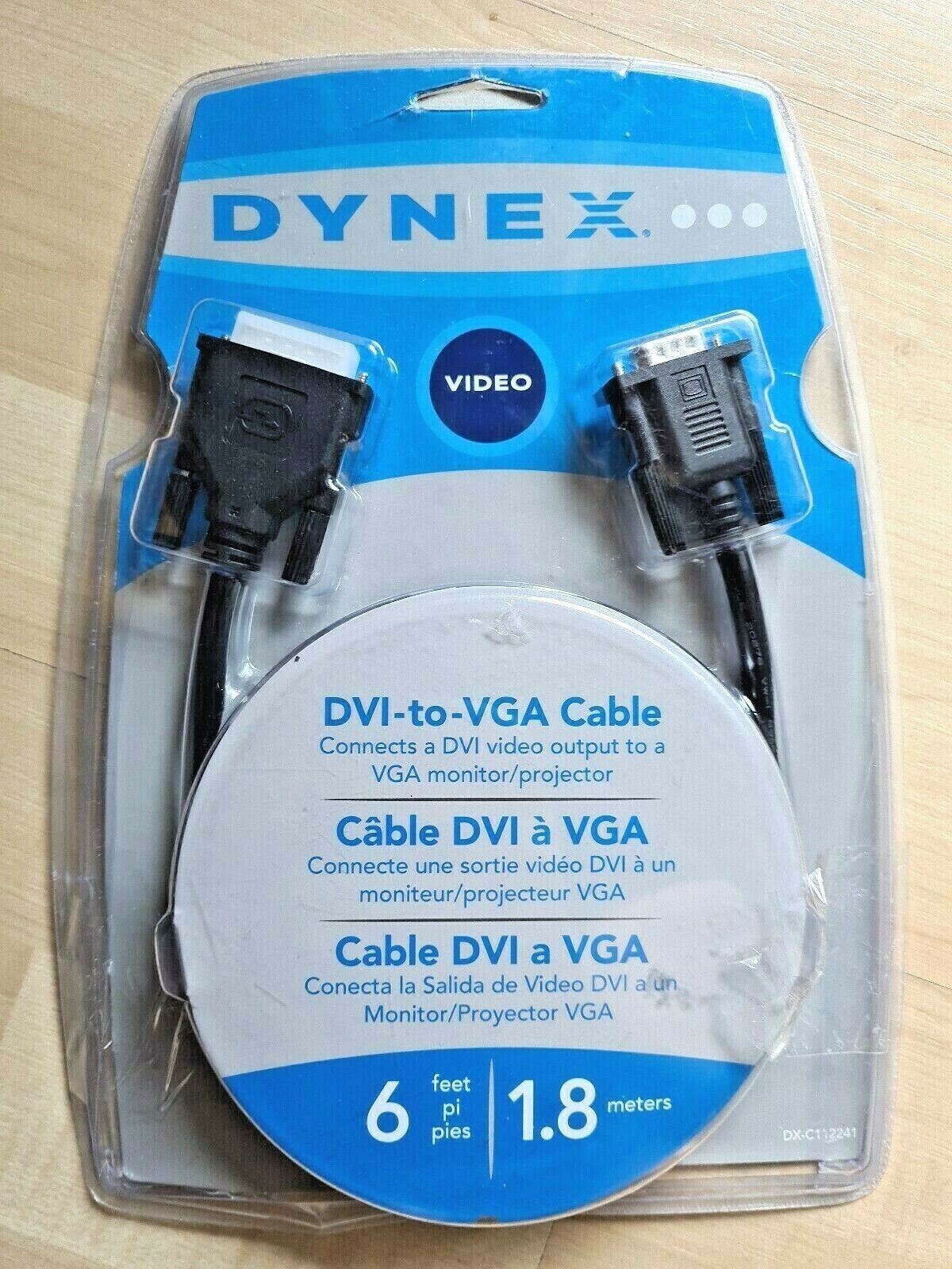 Brand New Dynex 6 FT DVI to VGA Cable - Male to Male Connectors - Open Package