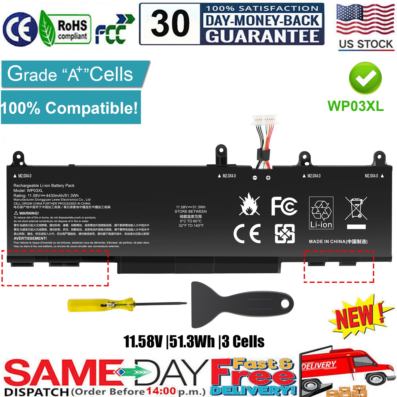 ✅WP03XL TPN-DB0P 51.3Wh Battery for HP EliteBook 830 840 845 860 865 G9 G10 G11