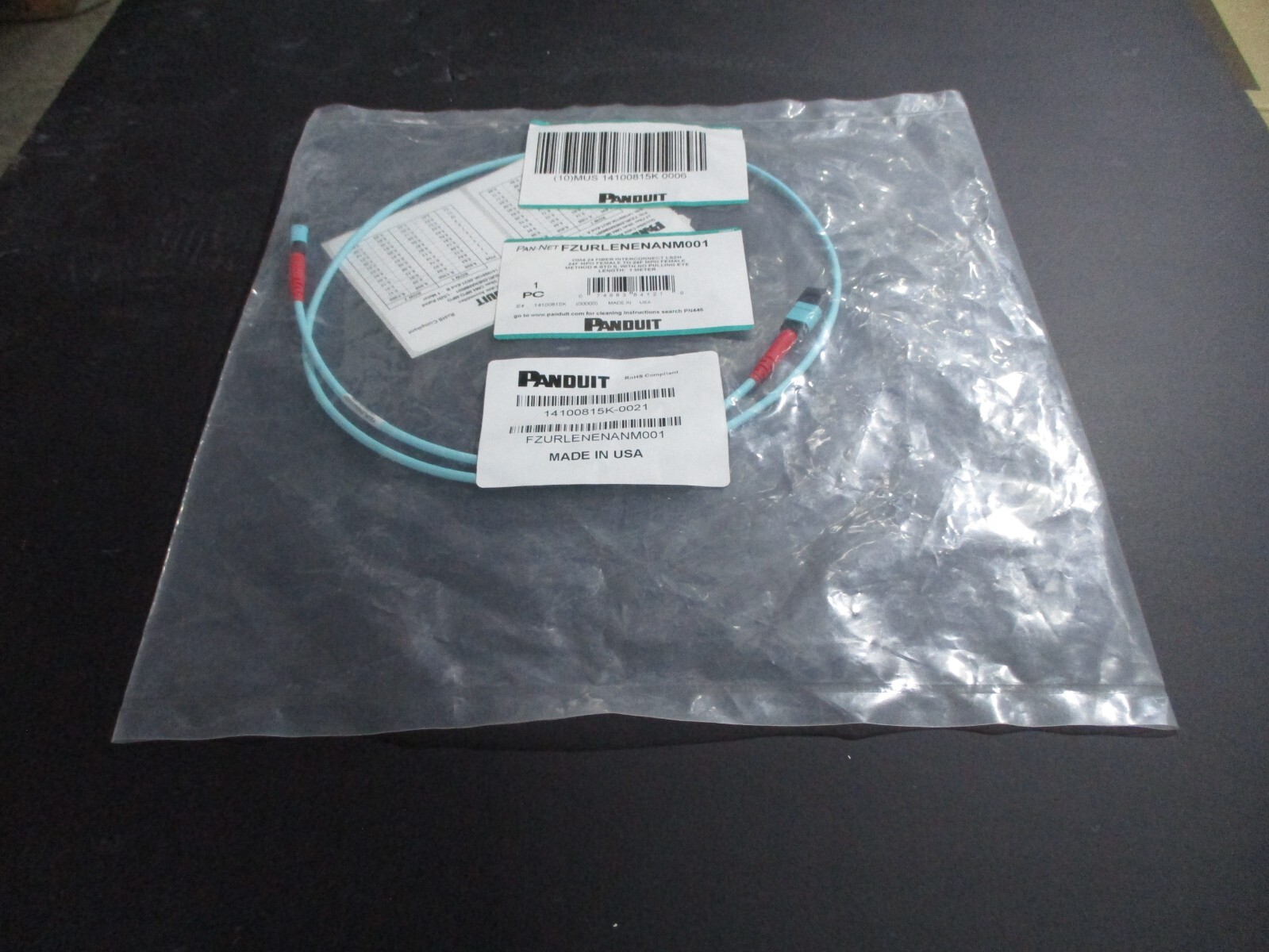 Panduit FZURLENENANM001 1M Fiber MPO-MPO OM4 Duplex Patch Cord 14100815K