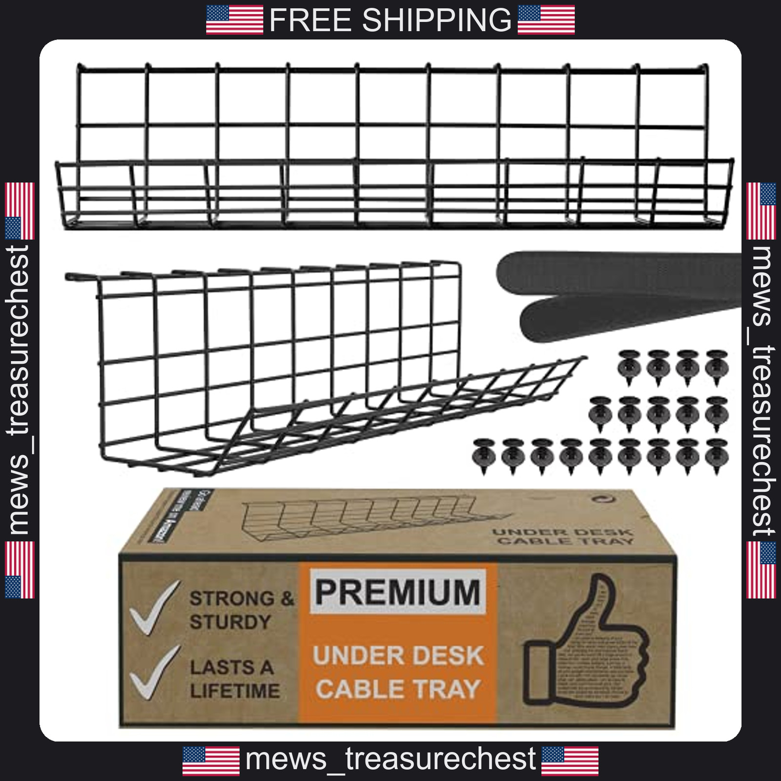 Scanfield Under Desk Cable Organizer Wire Tray Set of 2, 17 Inch, Black