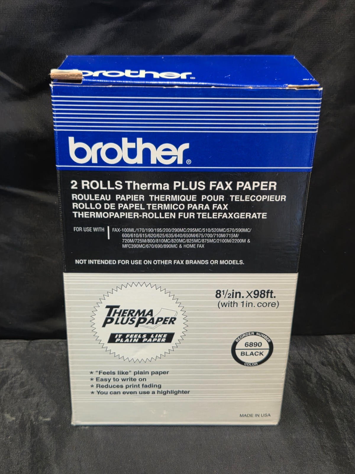 Brother Thermal Plus Fax Paper 2 Rolls 6890 Black 8-1/2in x 98ft 1" Core