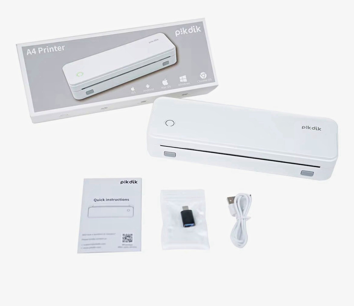 A4 Thermal Mobile Printer, Bluetooth/USB + 200 sheets Thermal Paper