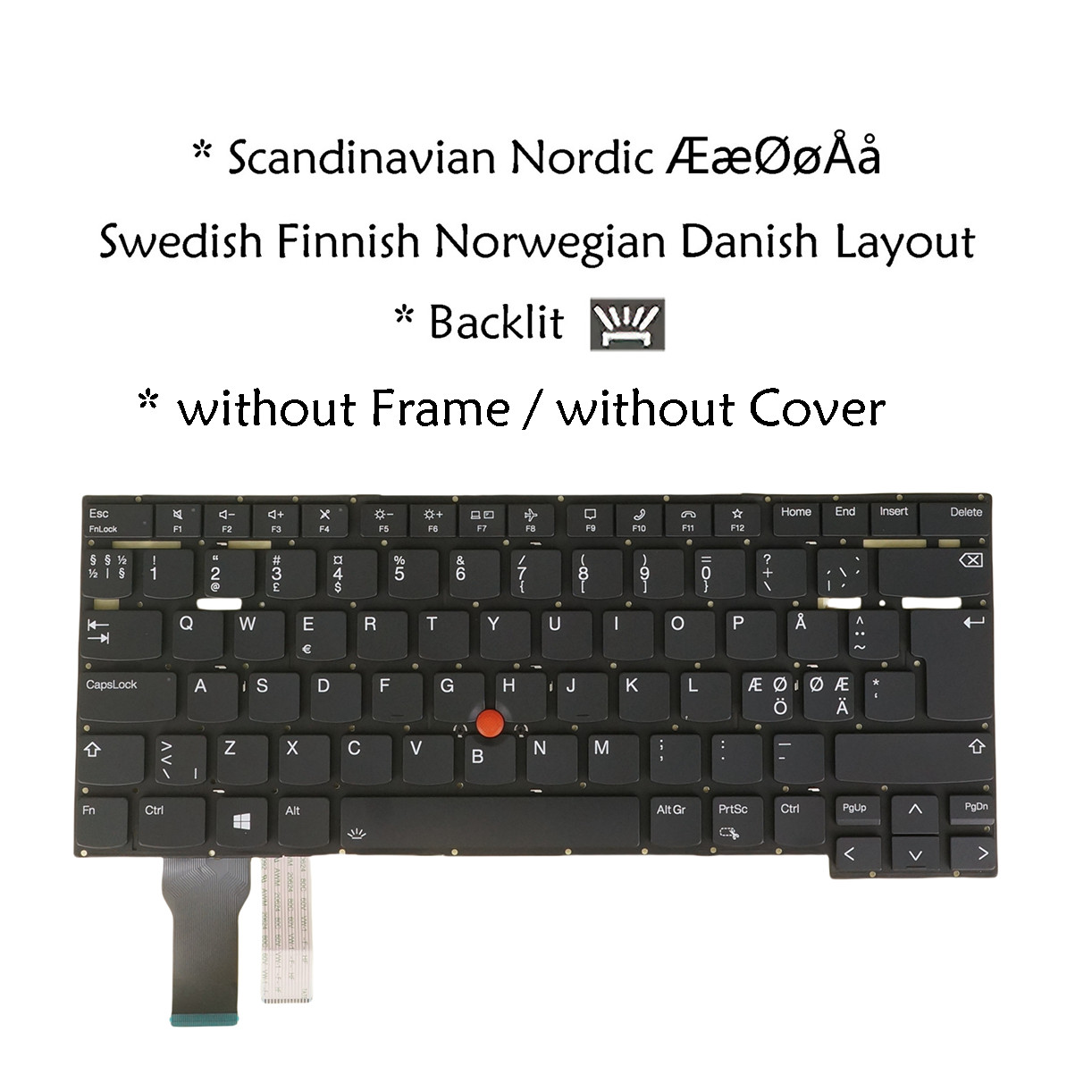 Nordic Keyboard For Lenovo ThinkPad X1 Extreme Gen 4 / Gen 5, T14s Gen 2 Backlit