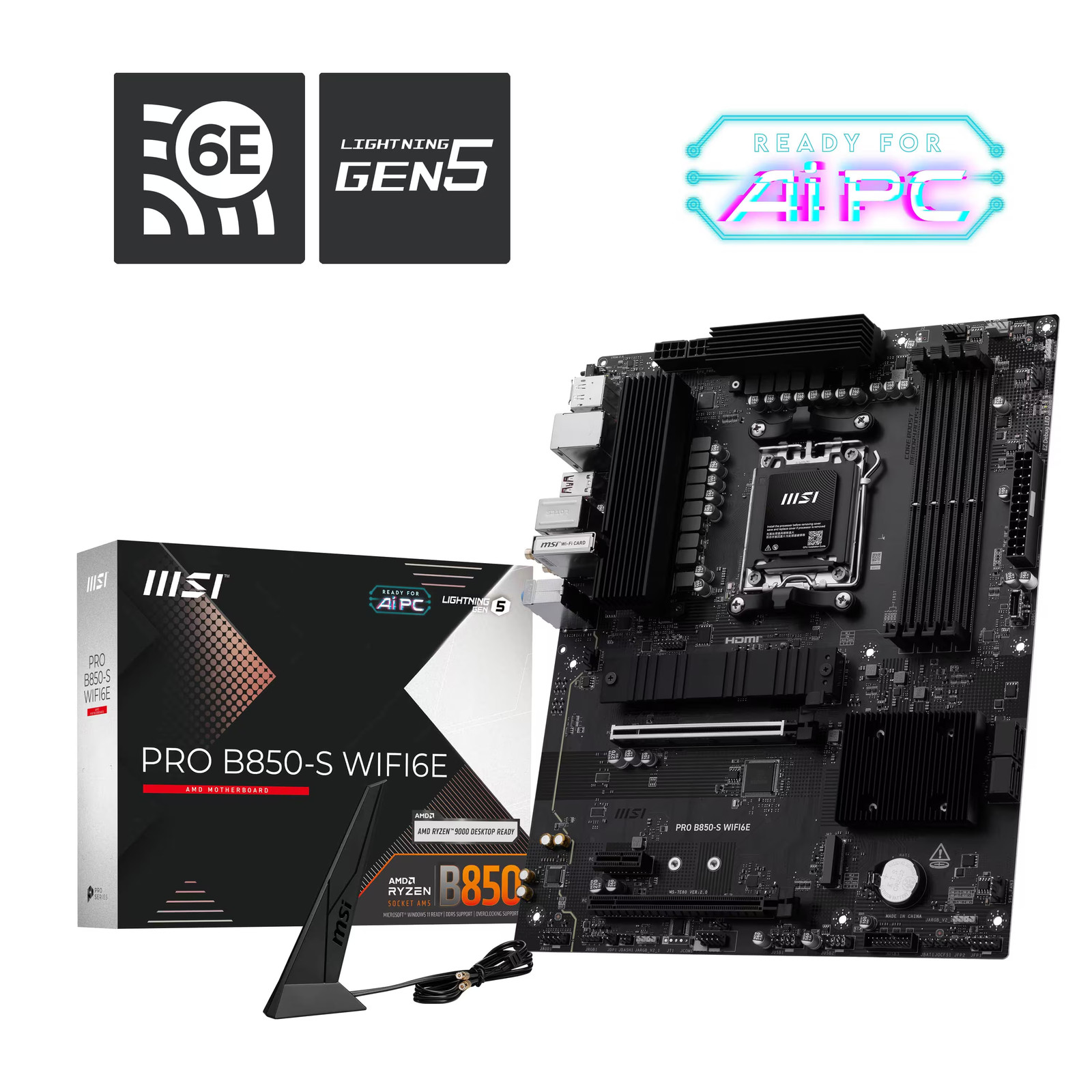 MSI - PRO B850-S WIFI6E(Socket AM5) AMD B850 ATX DDR5 Wi-Fi 6E Motherboard - ...