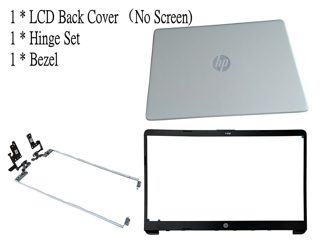 New For HP 15-dw3048nr 15-dw2057cl 15-dw3052cl LCD Back Cover+Bezel+Hinge Silver
