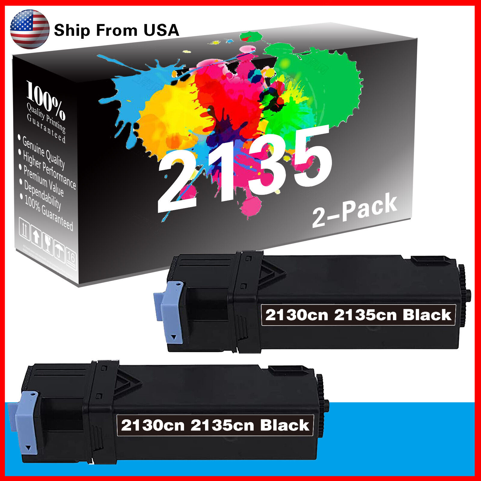 2PK 2130 2135 Toner Cartridge Black for 2130CN 2130 2135CN Printer (330-1436)