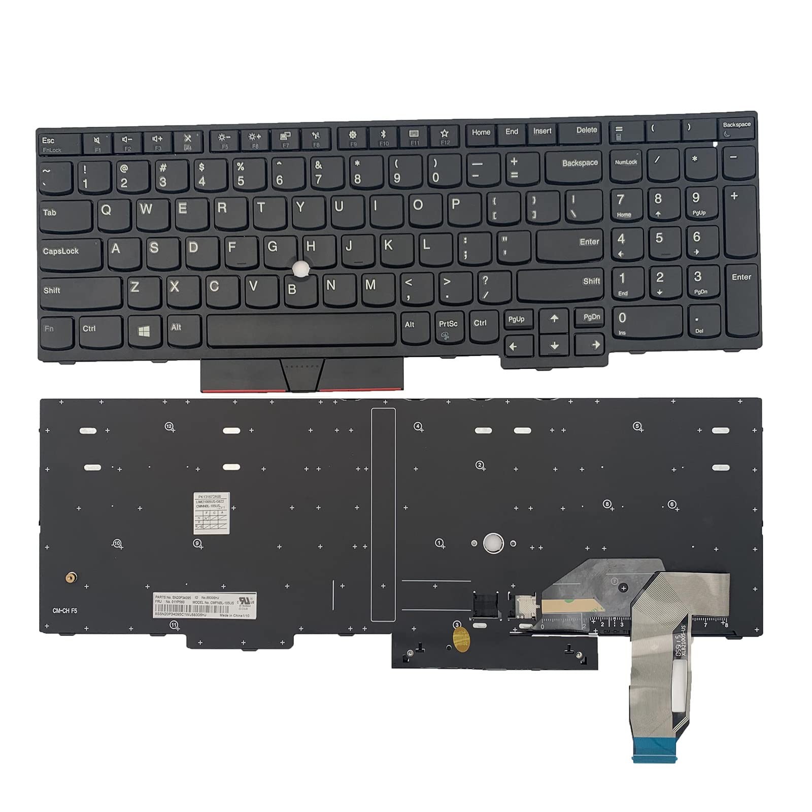 Laptop Replacement US Layout No Pointer Keyboard for Lenovo ThinkPad E580 E58...