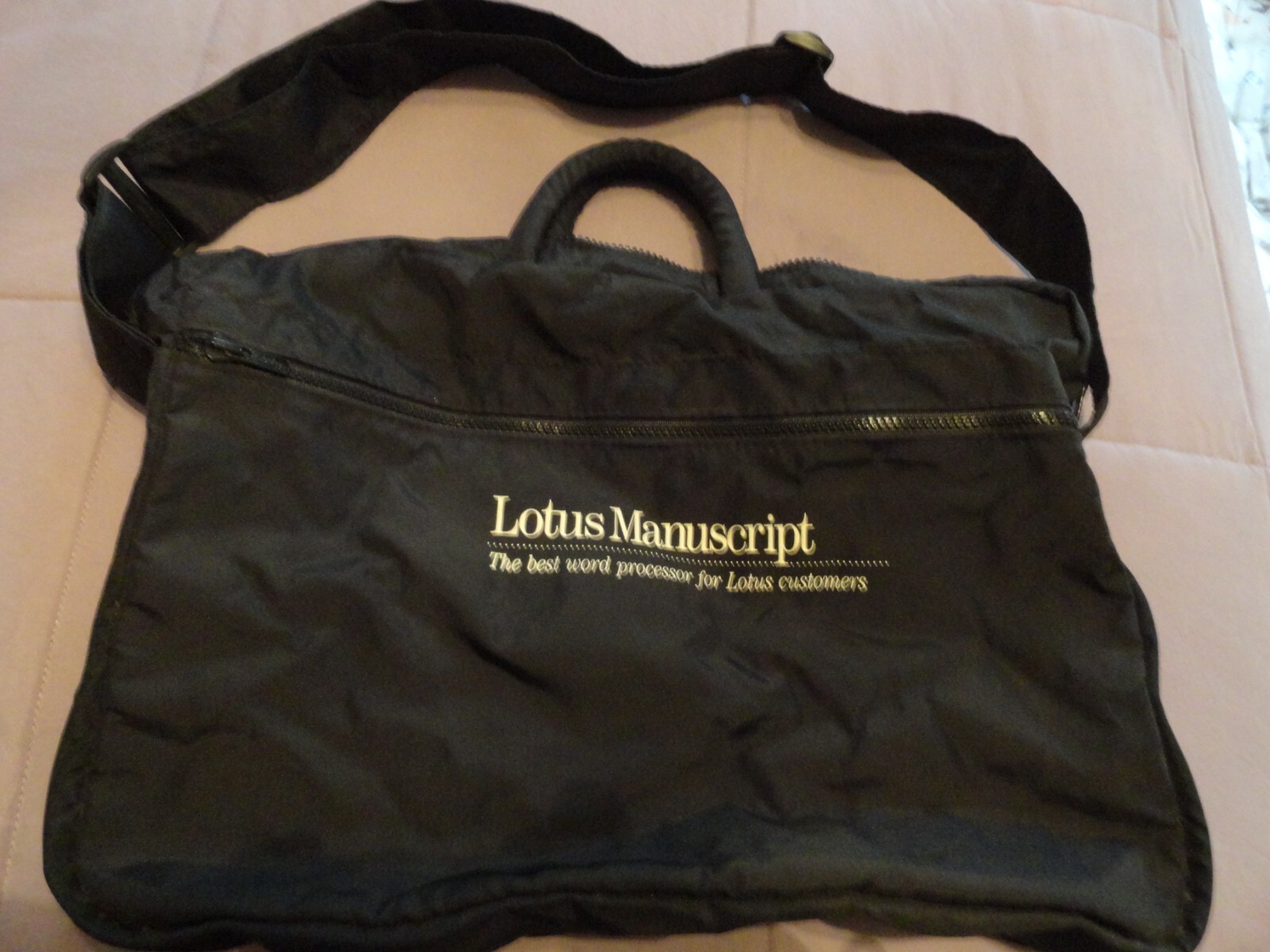 Vintage Black Advertising Soft Briefcase Laptop Tote Lotus Manuscript