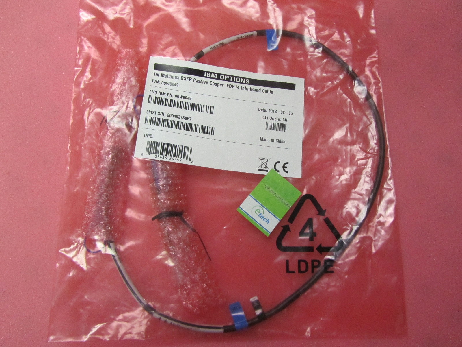 00W0049 / 00W0051 - IBM 1m Mellanox QSFP Passive Copper FDR14 InfiniBand Cable 