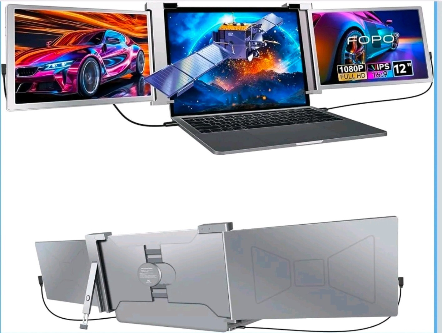 Fopo 12" triple Laptop Screen Extender, 1080P FHD Portable Dual Monitor fo