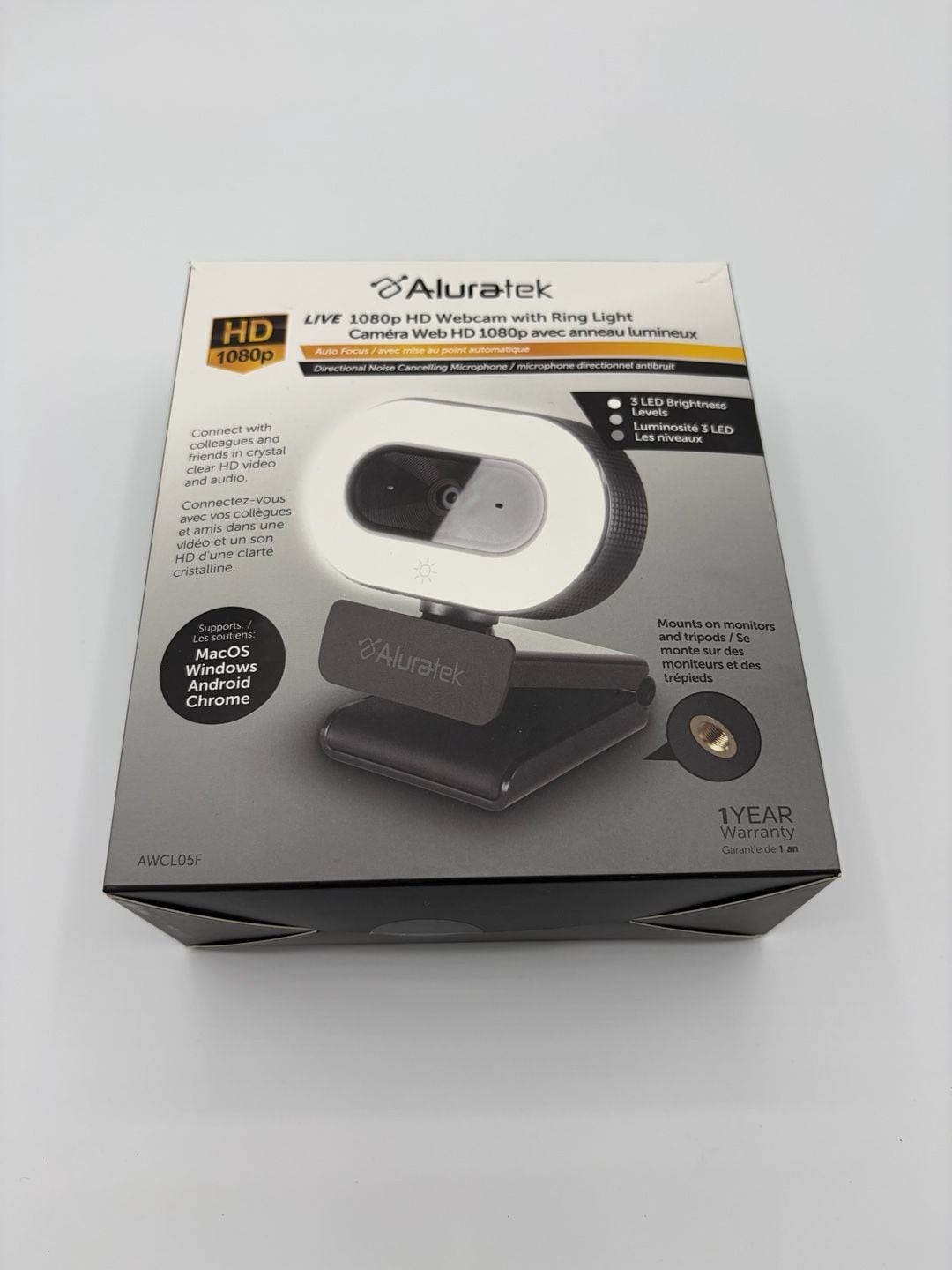 Aluratek LIVE 1080p HD Webcam with Ring Light (Model AWCL05F)