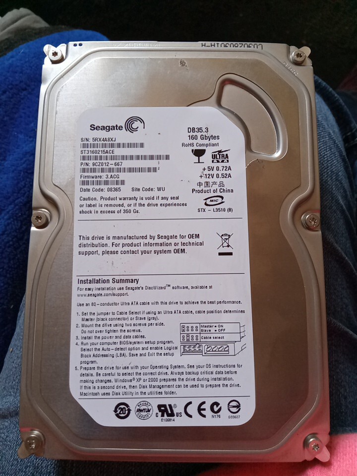 Seagate External Hard Drive Model Number ST3160215ACE Mpn 9CZ012-667