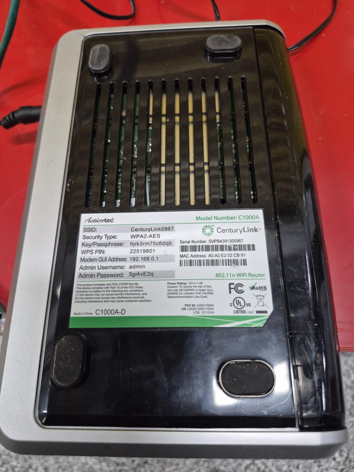 CenturyLink ActionTec C1000A DSL Wireless WiFi 4-Port Modem/Router Combo Tested