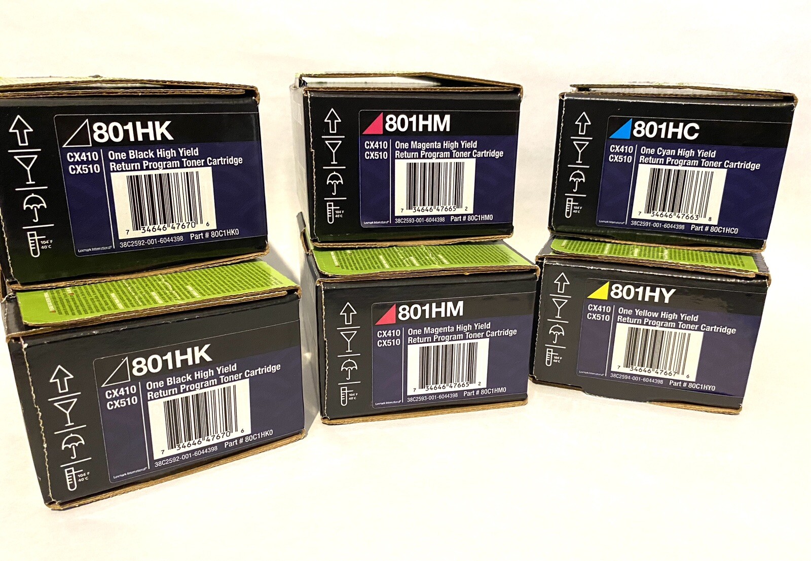 NEW (6) LEXMARK TONERS INK CARTRIDGES (2) 801HK (2) 801HM (1) 801HC (1) 801HY