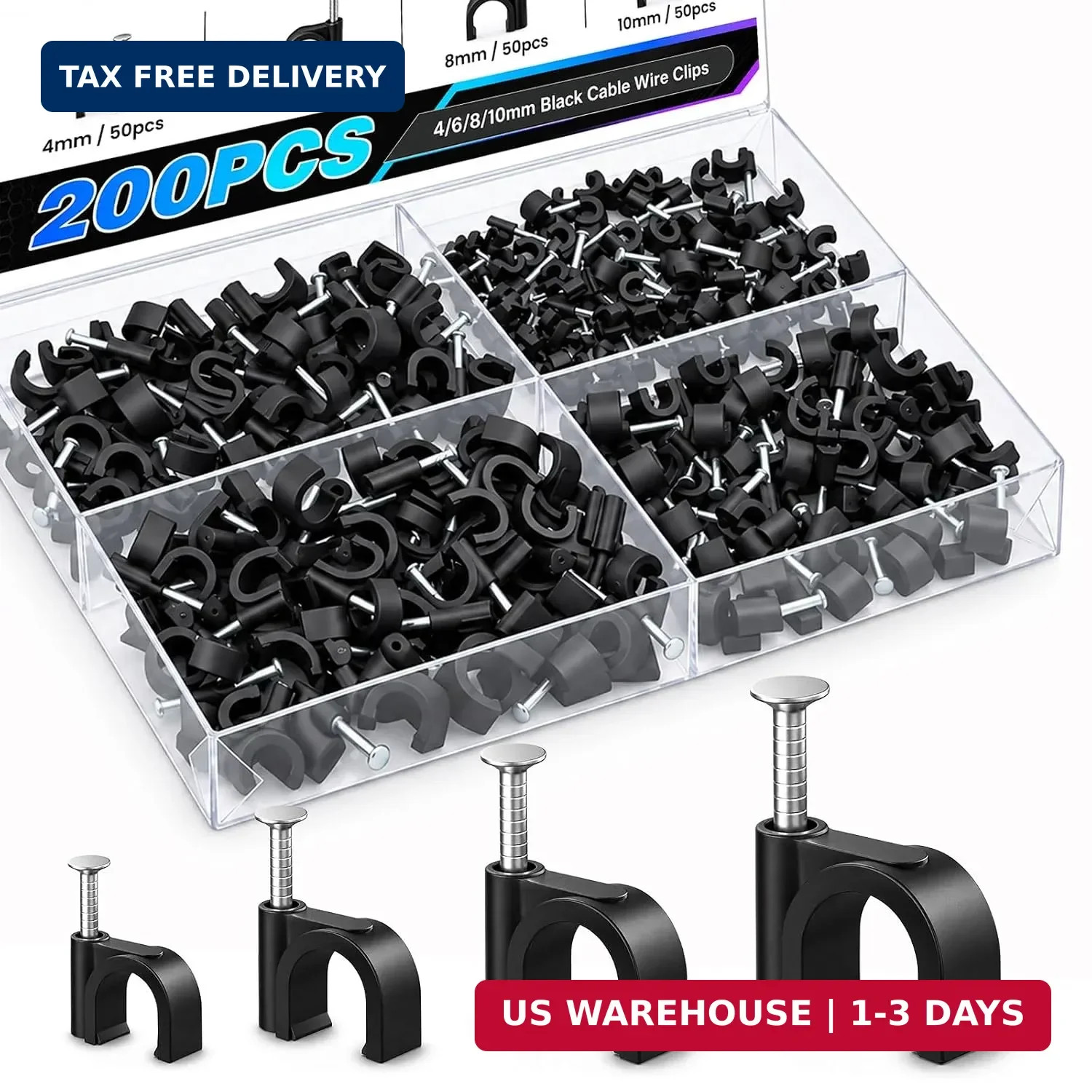 200 Pcs Cable Clips 4/6/8/10mm Nail in Cable Clips Cable Wire Clips Cable Tacks