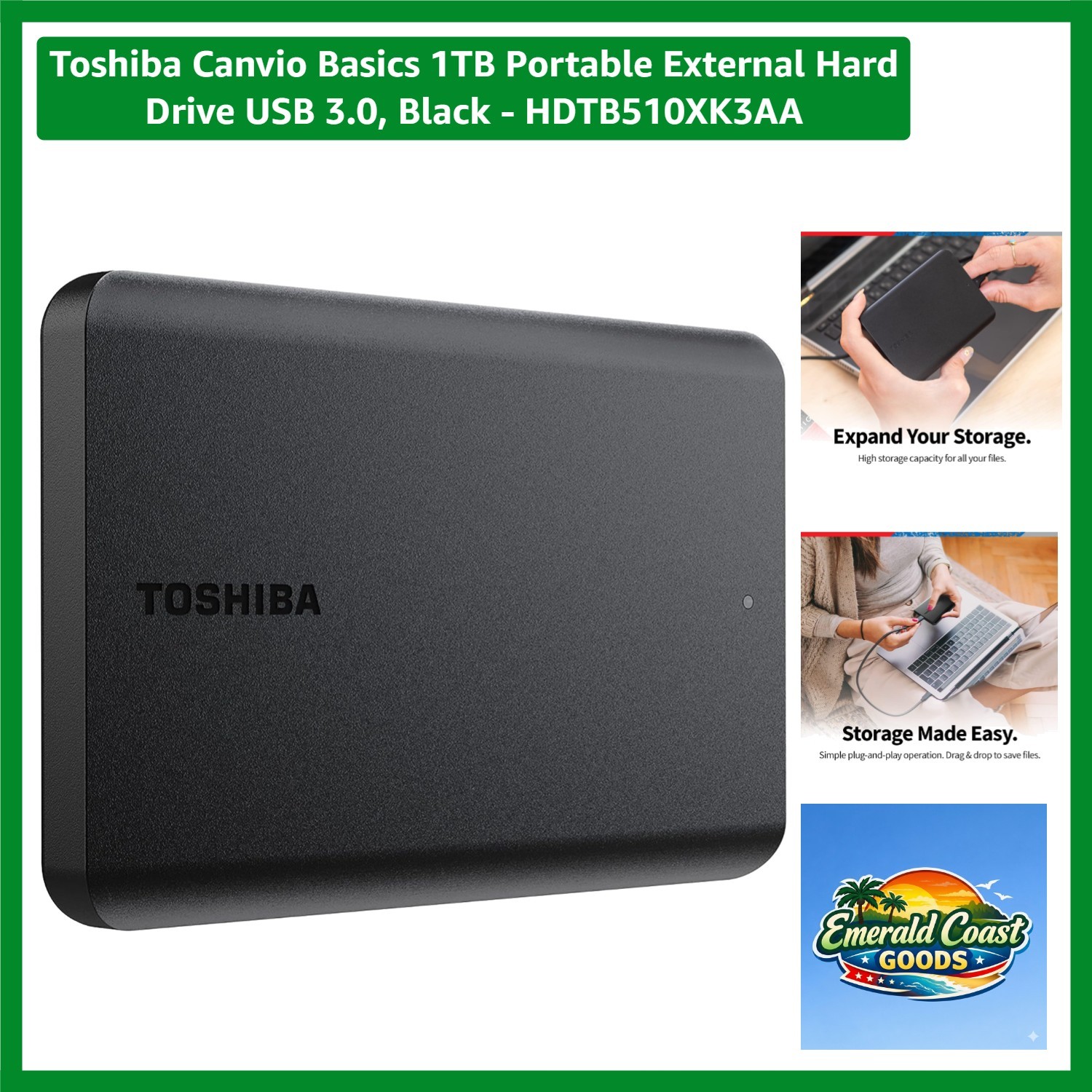 1TB Portable External Hard Drive - Lightweight, Sleek, and Ready to Use Anytime