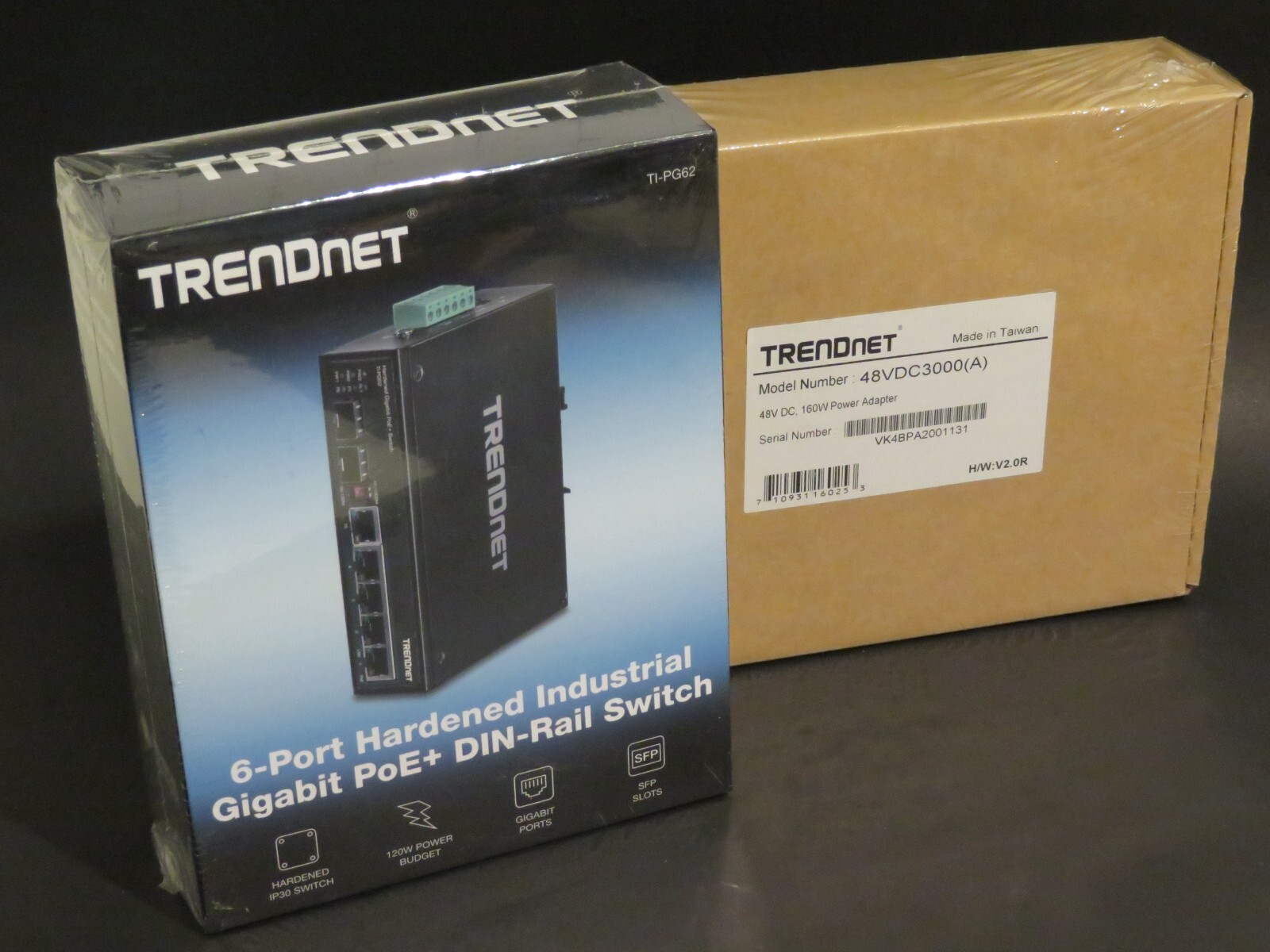 TRENDnet TI-PG62 6-Port Hardened Switch DIN-Rail & 48 V, 160 W Power Supply BNIB