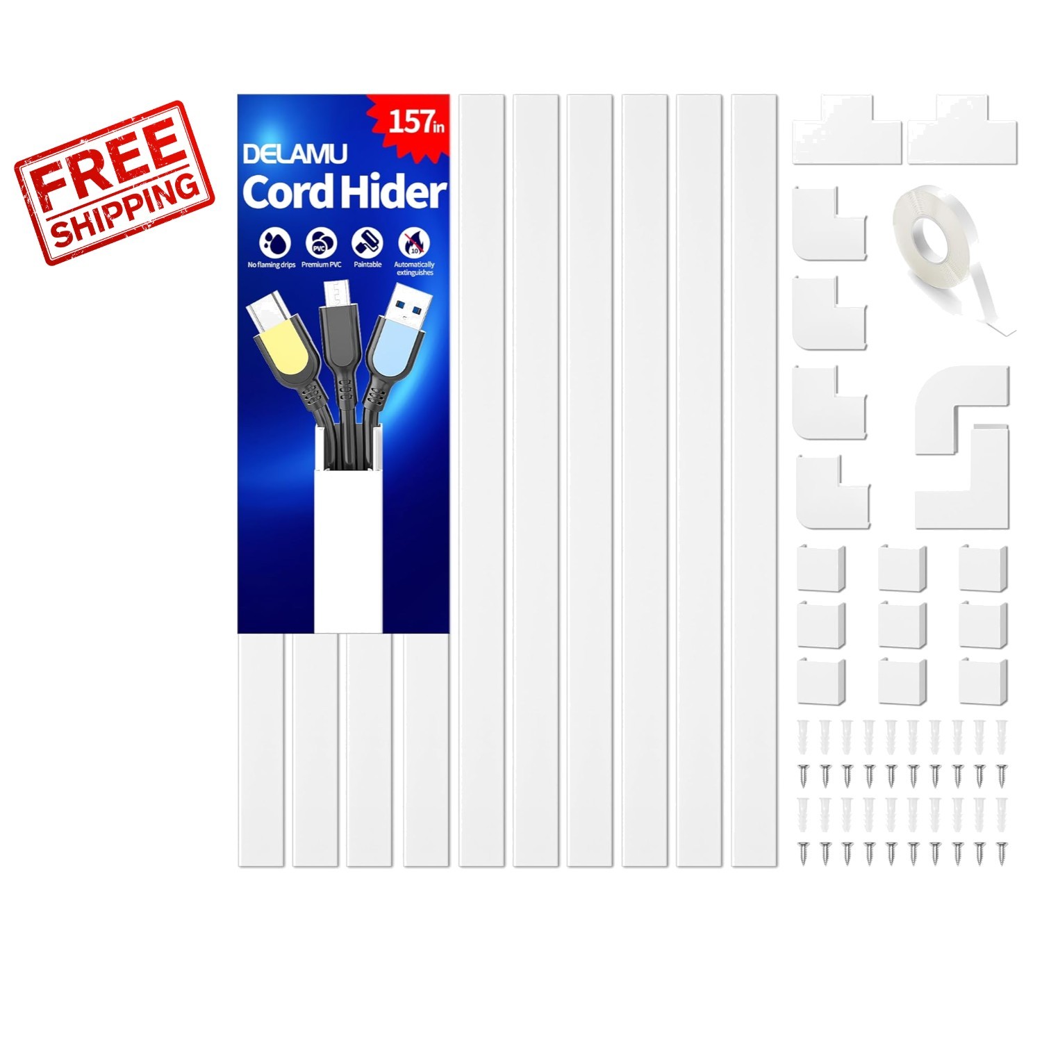 Effortless 157in White Cable Hider – Snap Fit Design for Easy Cable Organization