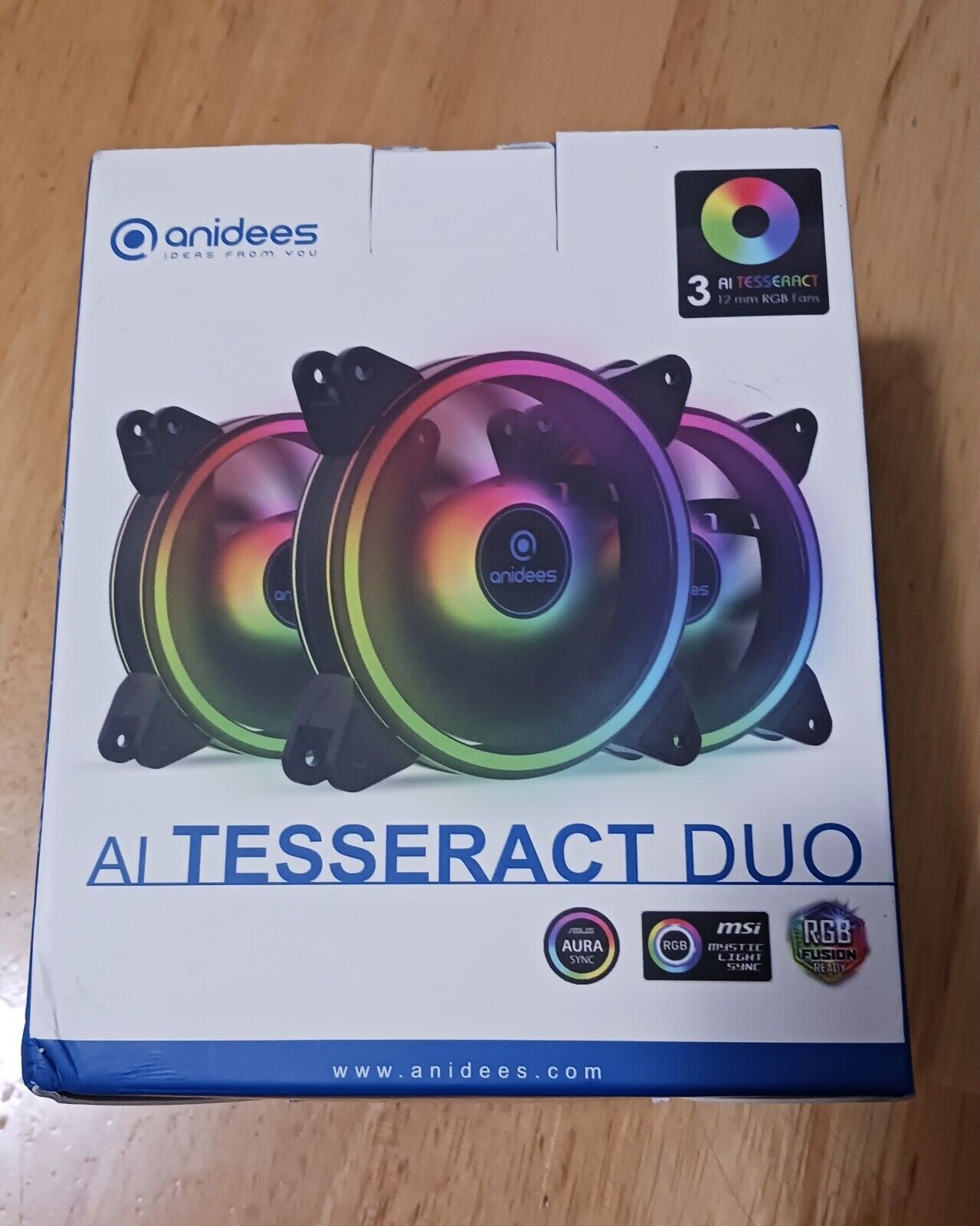 Anidees_AI-tesseract-duo_RGB Computer Cooling Fans W/control LED ARGB 120mm X3