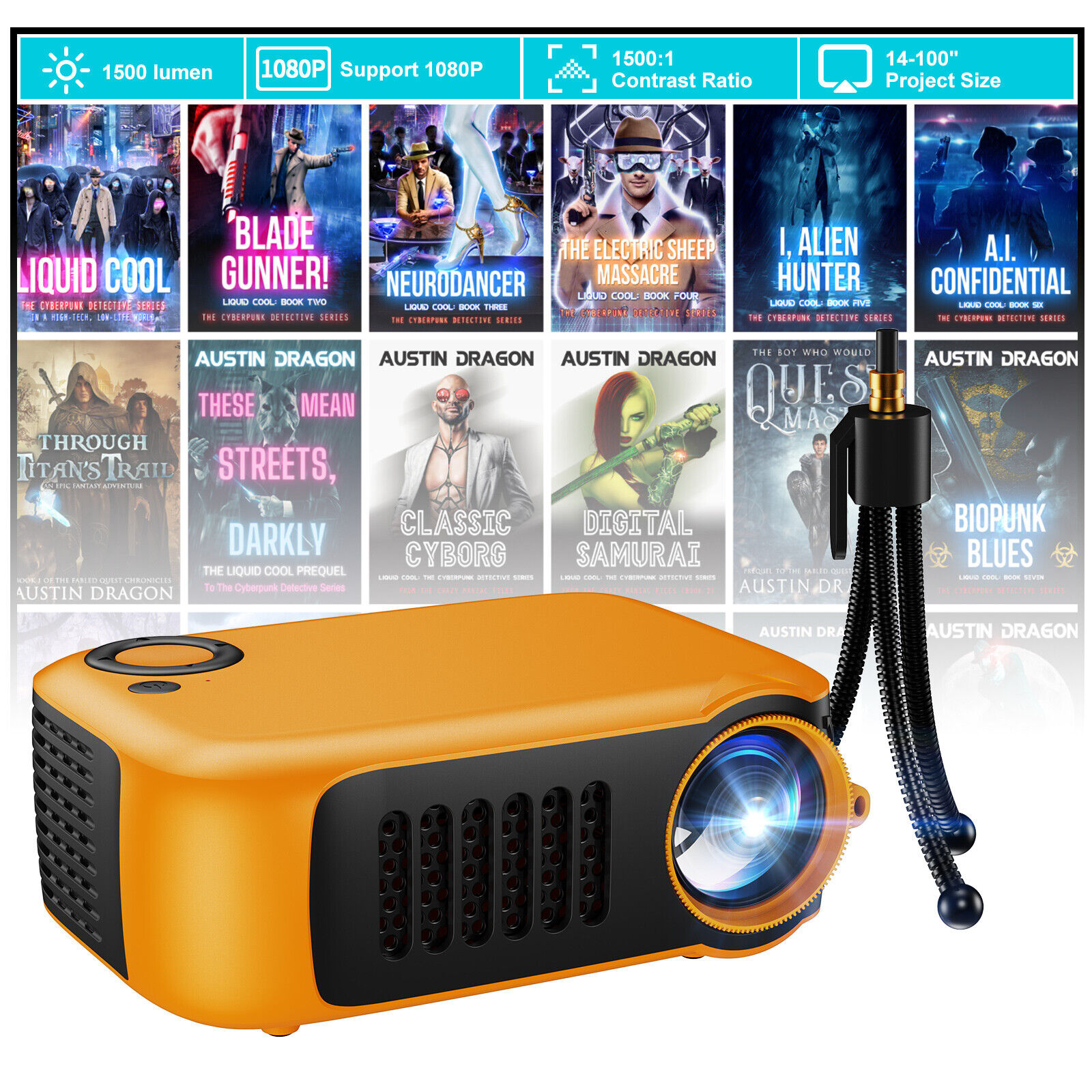 Portable Projector 1500 Lumen Mini 1080P LED Cell Phone With USB Laptop Beamer