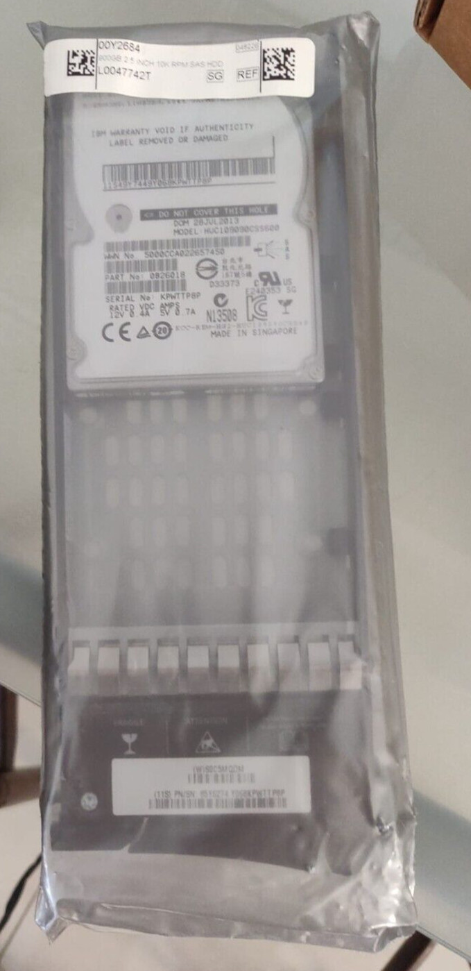 2x IBM 00Y2684 85Y6274 00D5303 900GB 10K RPM SAS 6Gbps 2.5" Hard Disk Drives NEW