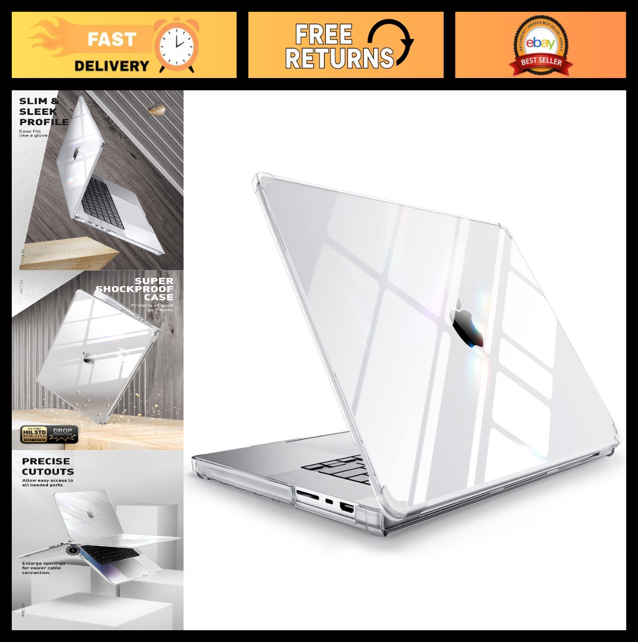Slim Transparent Case for MacBook Pro 14" (2021-2026) - Anti-Scratch, Touch ID C