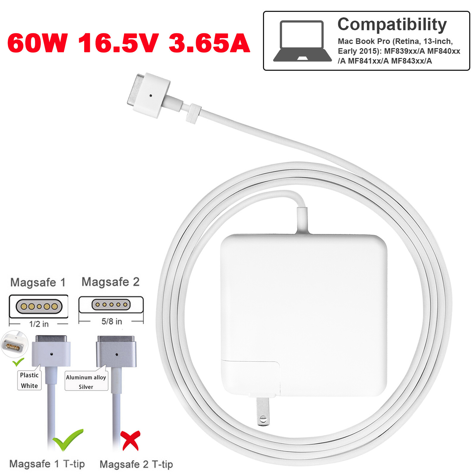 60W T-Tip Adapter Power Charger For Apple Macbook Pro13"A1181 A1184 A1185 A1278 
