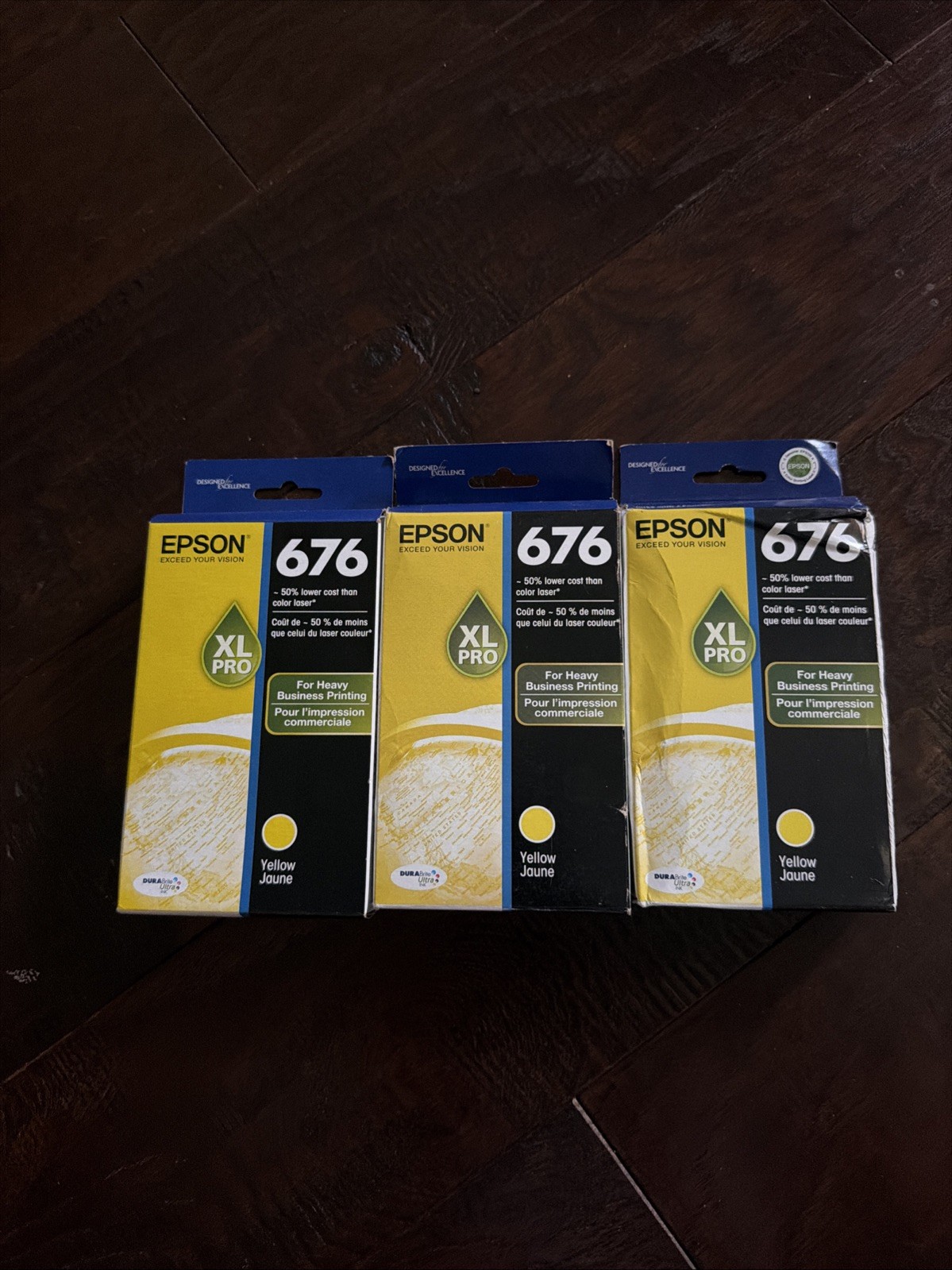 Three (3) Epson 676XL High-Yield Ink Cartridges - Yellow (T676XL420) ~ New
