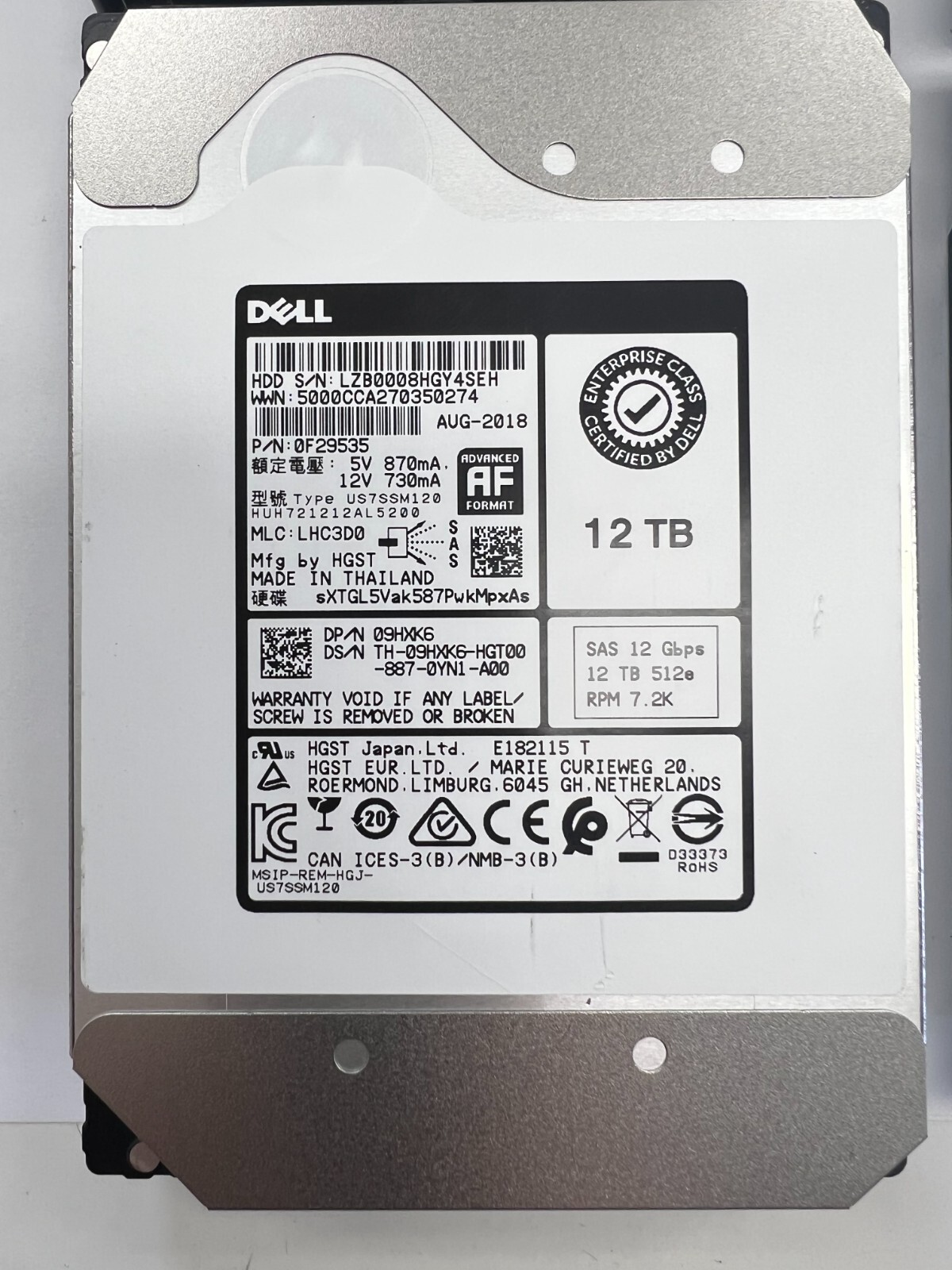 Dell 0F29535 12TB SAS Hard Disk Drives 12G 3.5", SAS 7200RPM