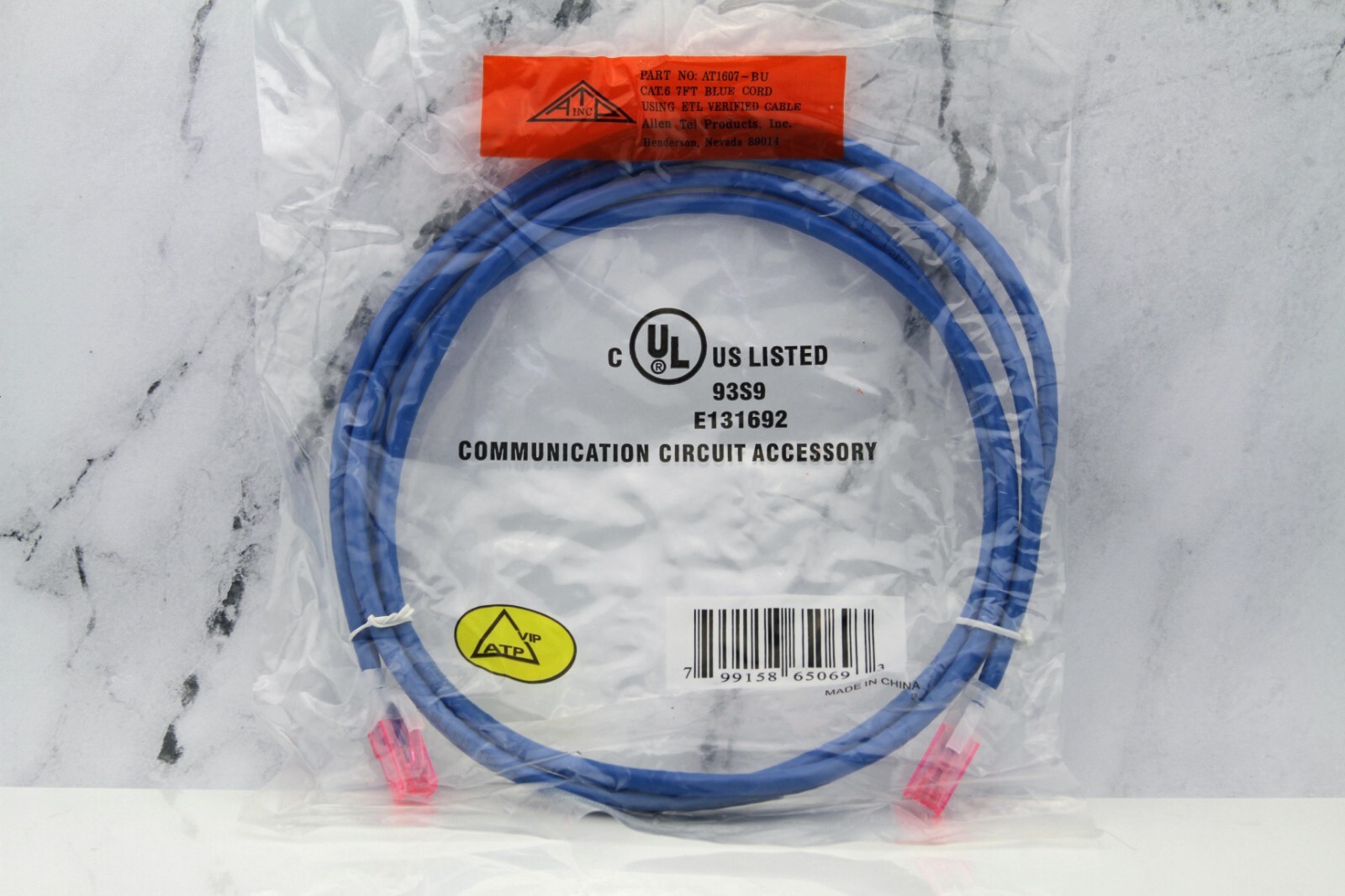 Allen Tel Modular Category 6 Patch Cord 7ft CAT6 Blue AT1607-BU