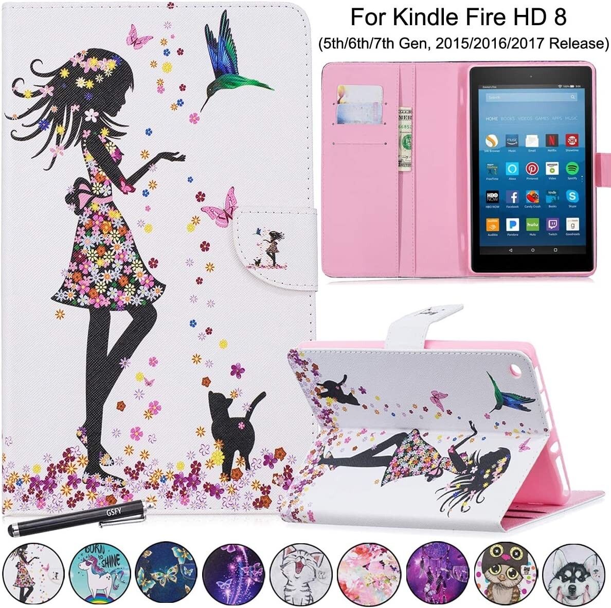 Newshine - Case for Kindle Fire 8  (7th Gen 2017/6th Gen 2016) 8" Tablet Folio