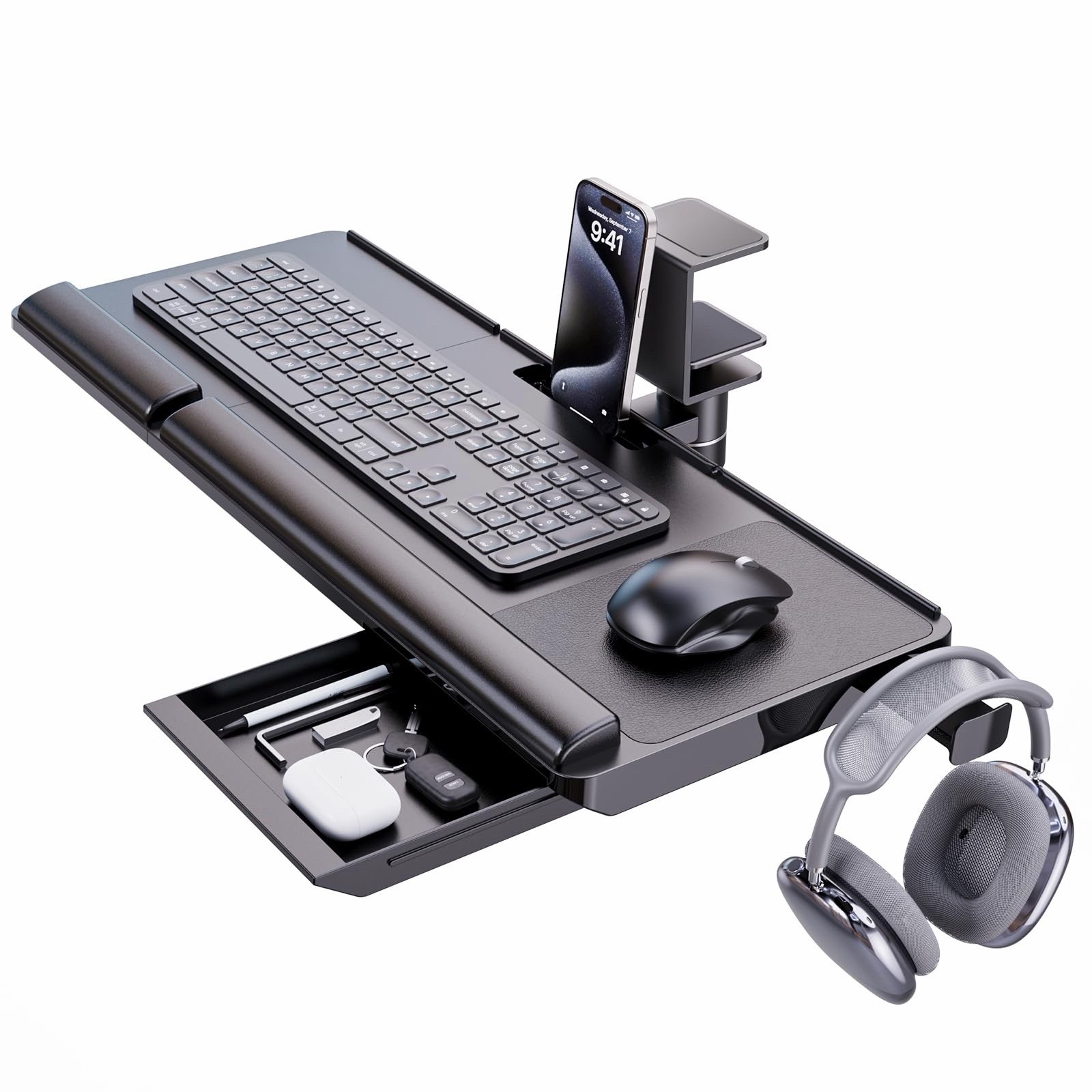 Keyboard Tray Under Desk with 360° Rotation, Ergonomic Keyboard and Mouse Tray
