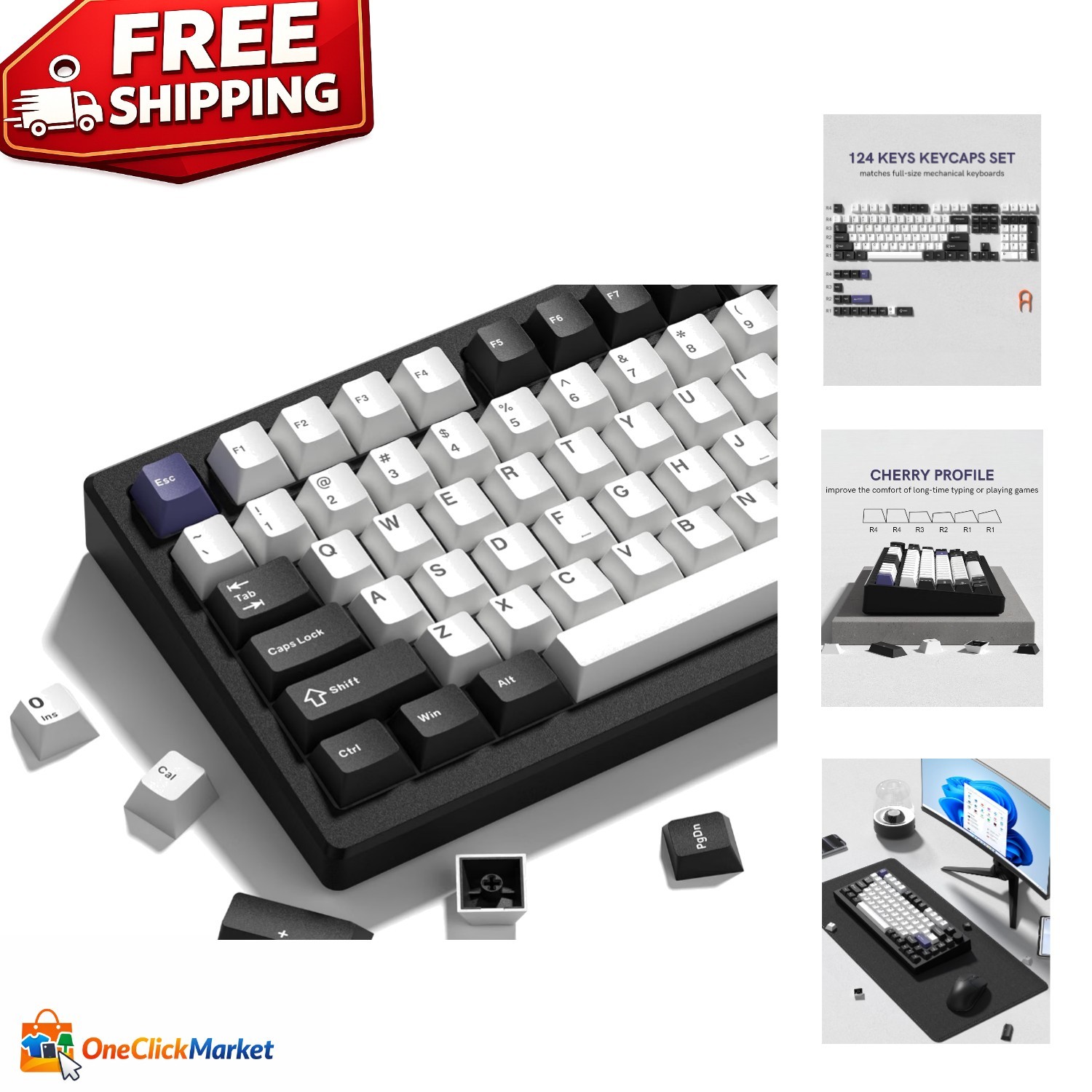 Versatile 138-Key Cherry Profile PBT Keycaps Set with Puller for Keyboards