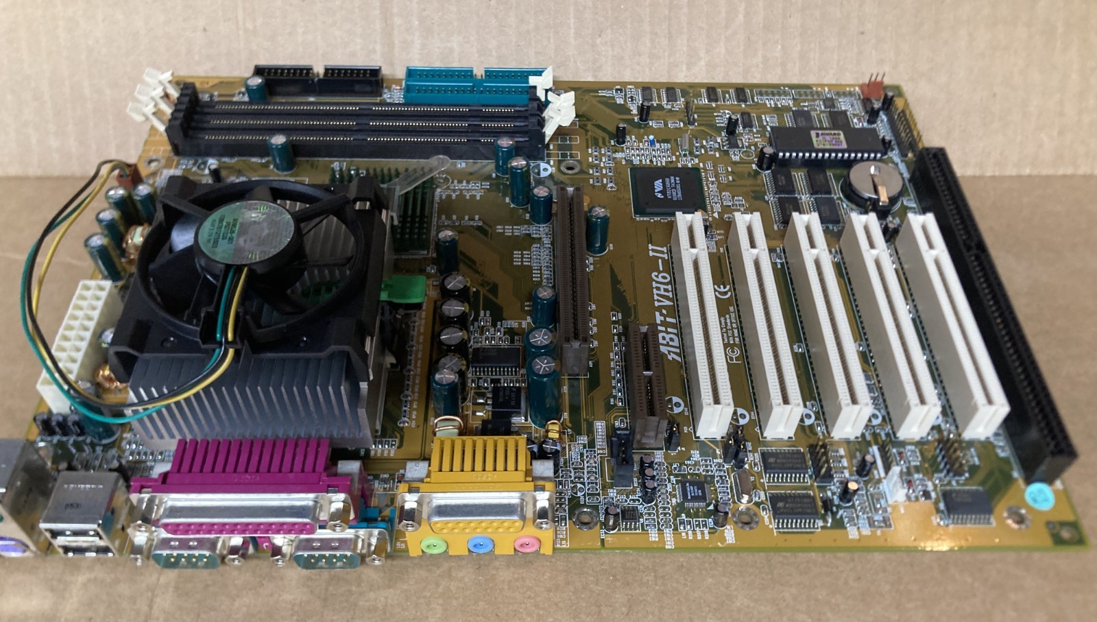 Retro  ABIT VH6-II Motherboard with Celeron  CPU and Case Plate Tested