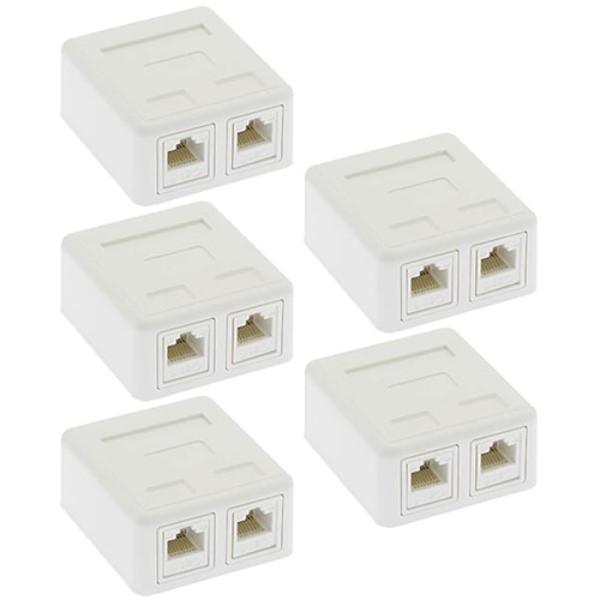 5x 2-Port Cat6 Cat 6 Surface Mount Box RJ45 WITH 2x Cat 6 Keystone Jacks White