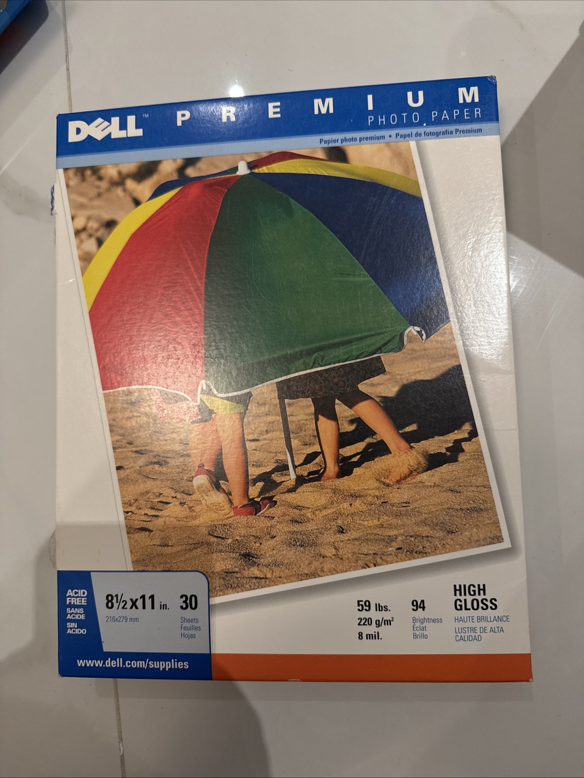 DELL Premium Photo Paper High Gloss Acid Free 30 Sheets 8.5"x11" 94 Bright 8 mil
