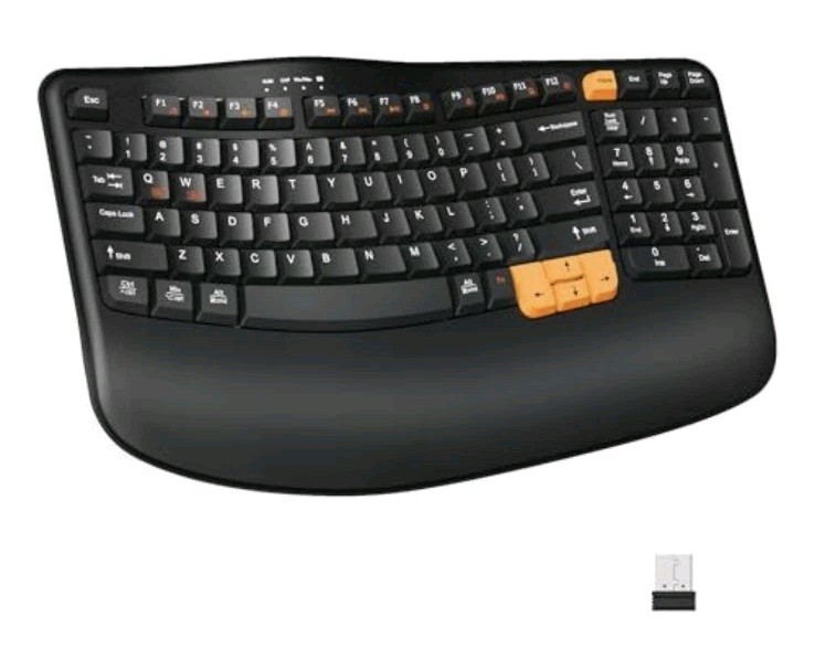 NEW EK33 Wireless Ergonomic Keyboard Mouse Combo 2.4G USB Wave Palm Rest SEALED